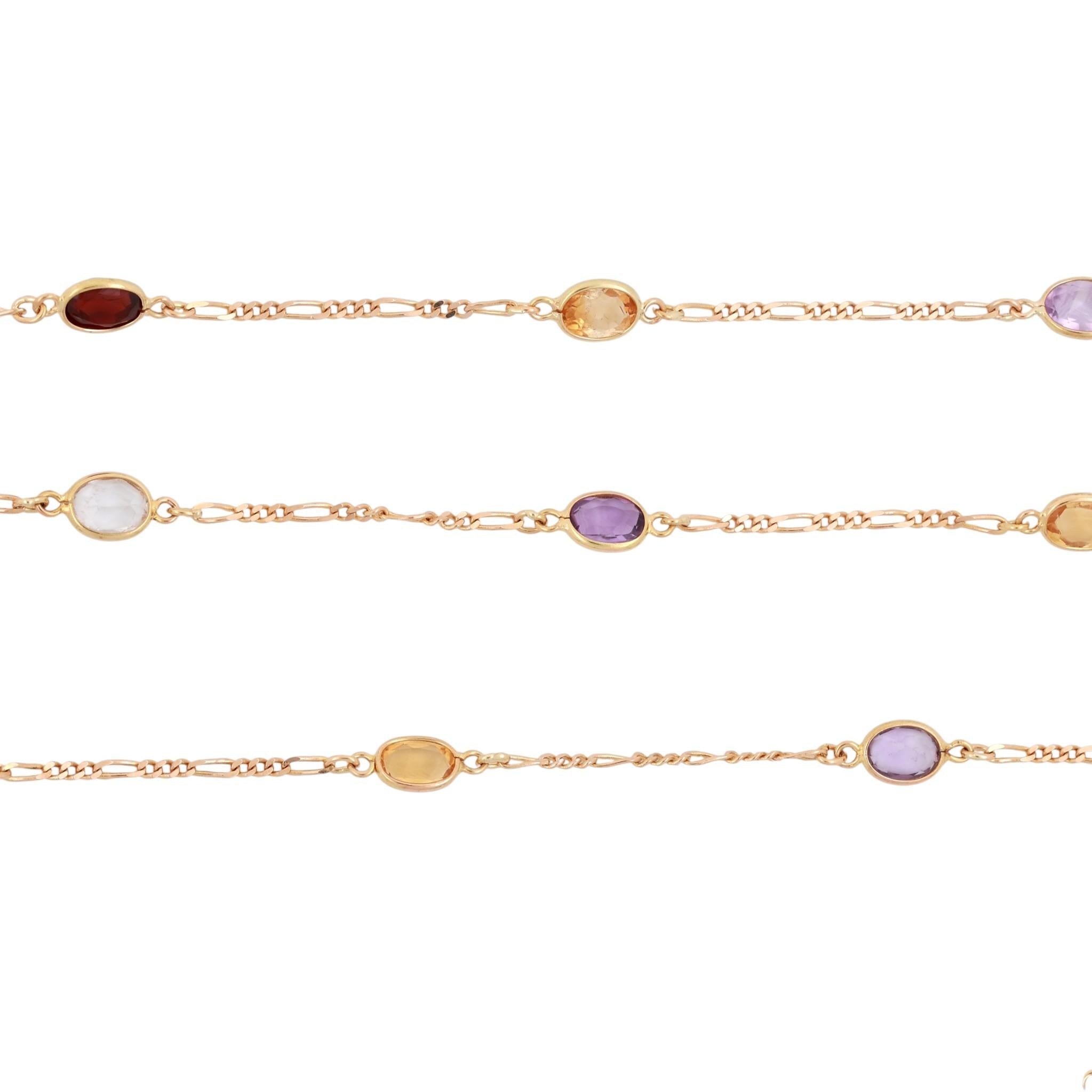 Multi-Gemstone 3-Layer Chain Necklaces 14K Yellow Gold 19.36 CTW 18.25"-35"