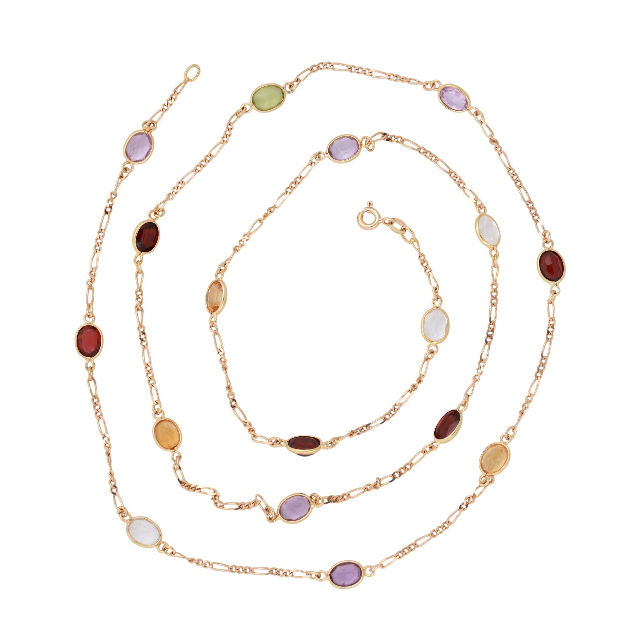 Multi-Gemstone 3-Layer Chain Necklaces 14K Yellow Gold 19.36 CTW 18.25"-35"
