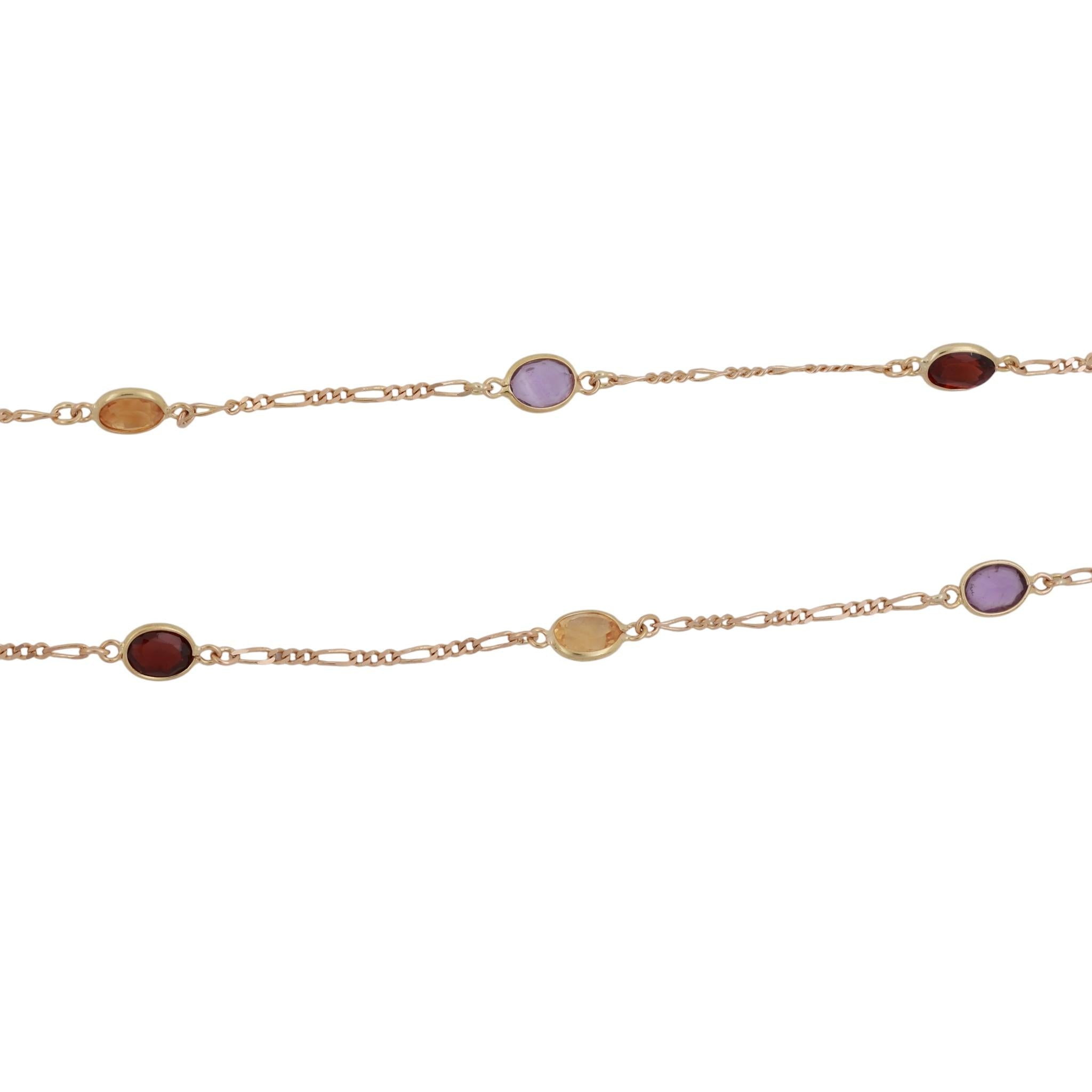 Multi-Gemstone 3-Layer Chain Necklaces 14K Yellow Gold 19.36 CTW 18.25"-35"