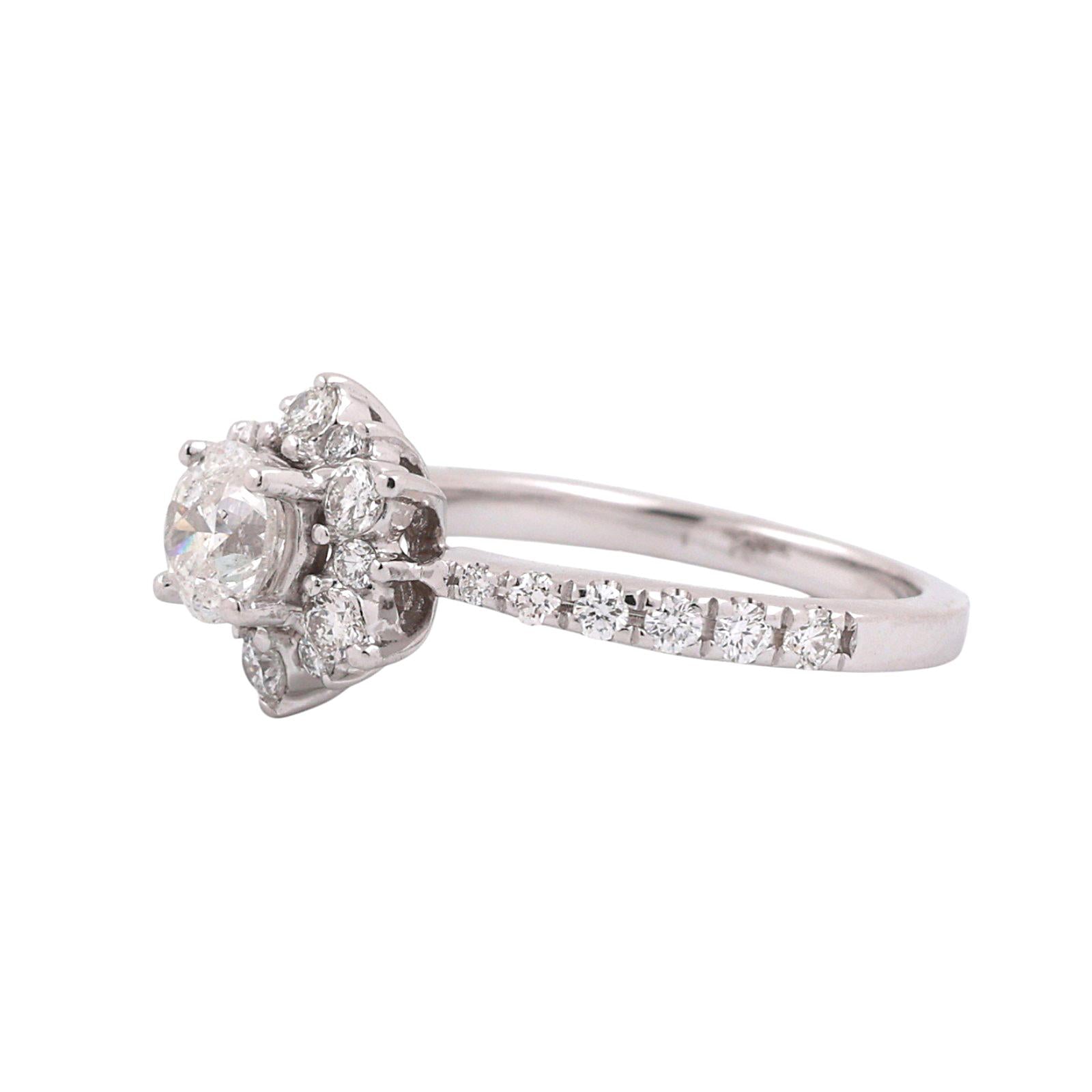 1.05CTW Diamond Halo Engagement Ring 14K White Gold Round Center Floral Size 5