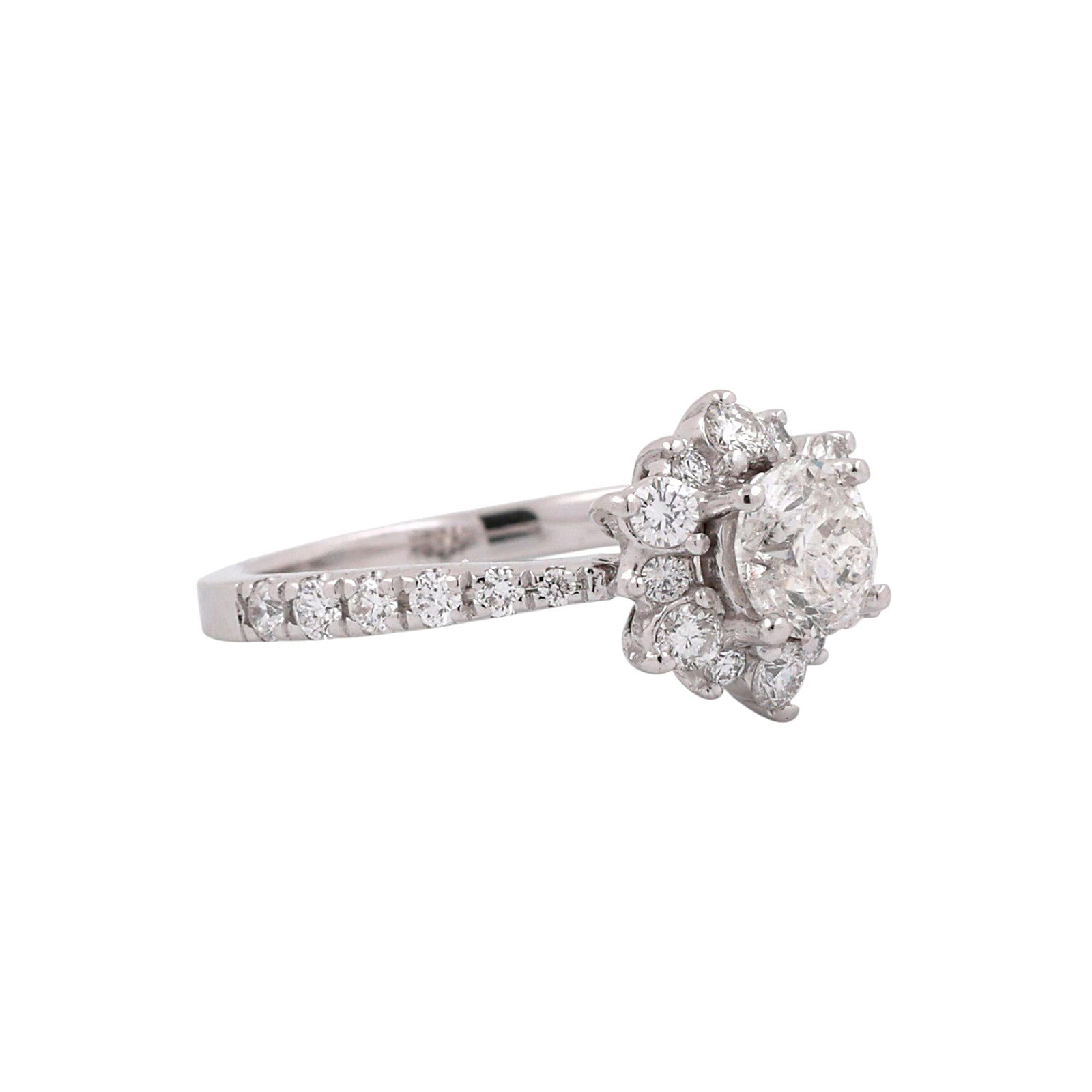 1.05CTW Diamond Halo Engagement Ring 14K White Gold Round Center Floral Size 5