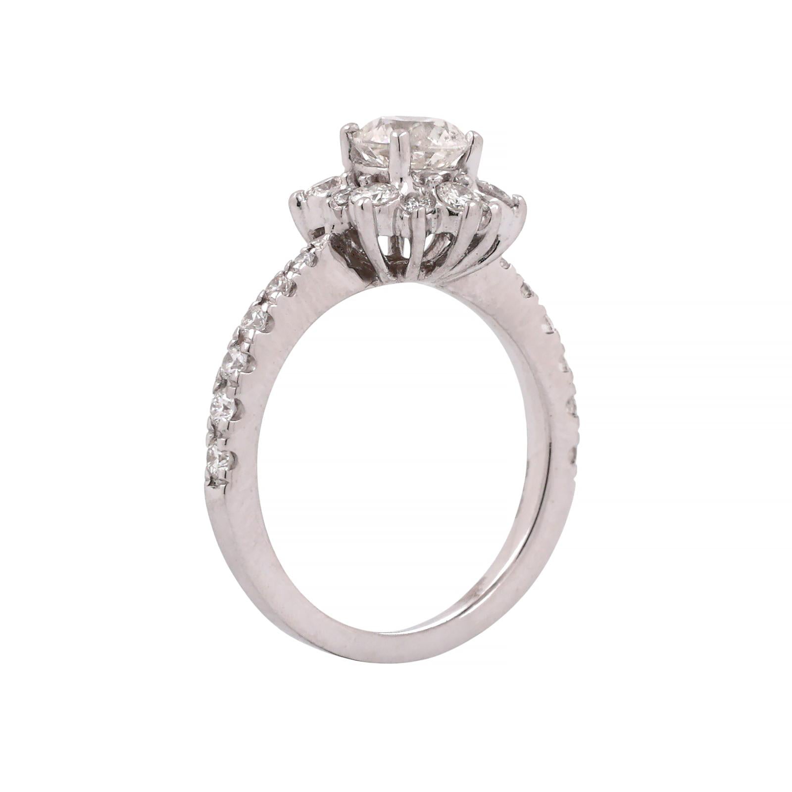 1.05CTW Diamond Halo Engagement Ring 14K White Gold Round Center Floral Size 5