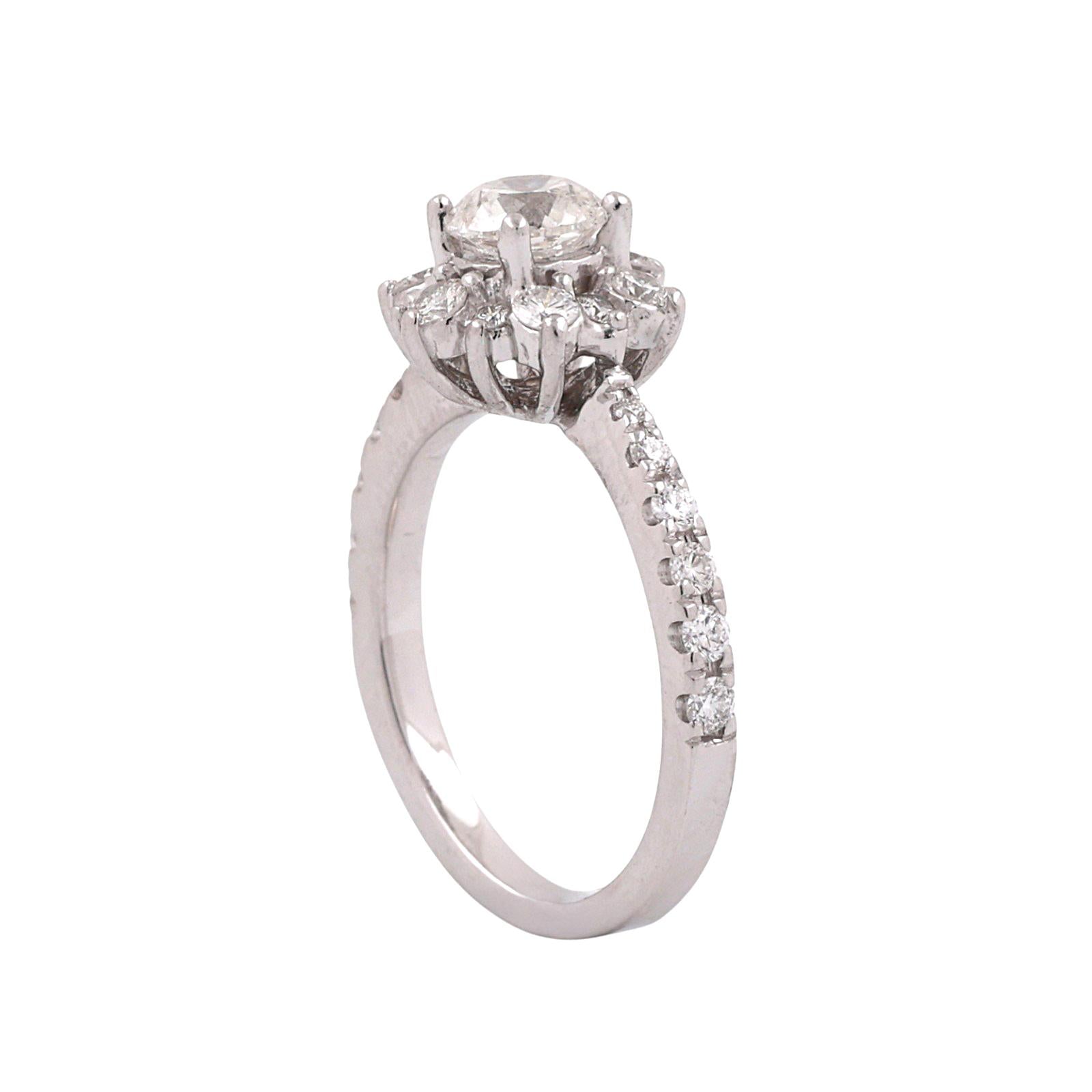 1.05CTW Diamond Halo Engagement Ring 14K White Gold Round Center Floral Size 5
