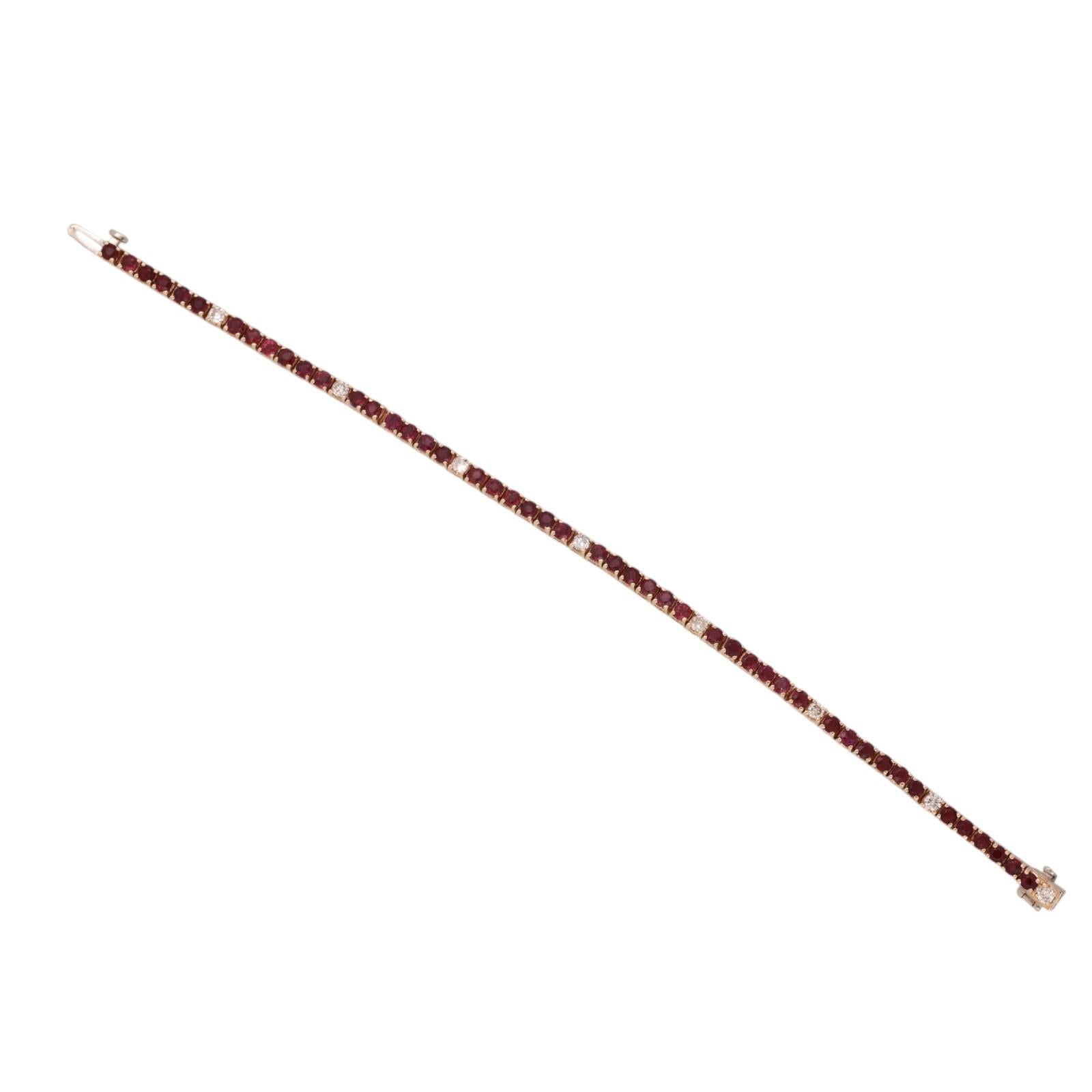 4.24 TW Ruby Diamond Tennis Bracelet 14K Gold 6.5" Ladies Estate
