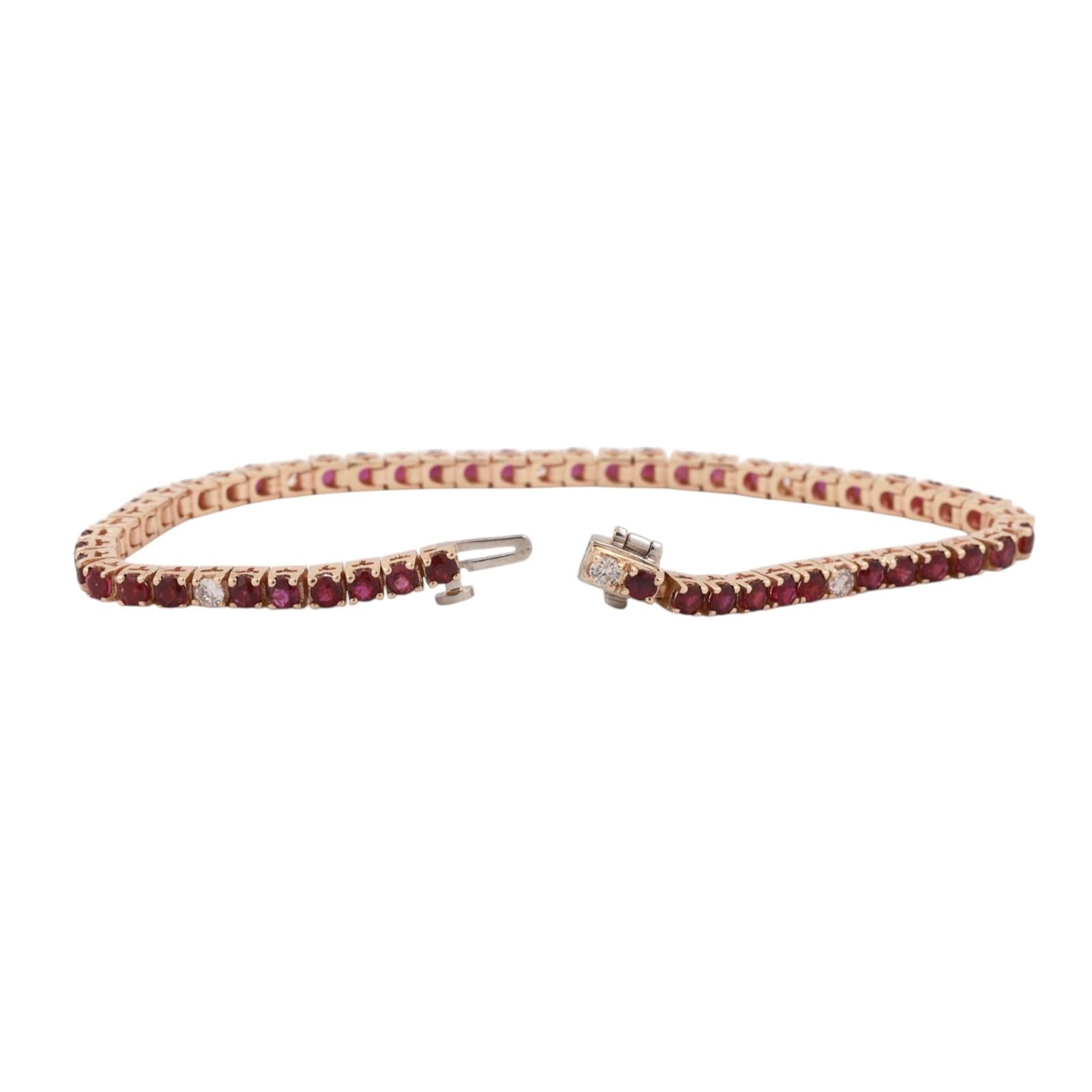 4.24 TW Ruby Diamond Tennis Bracelet 14K Gold 6.5" Ladies Estate