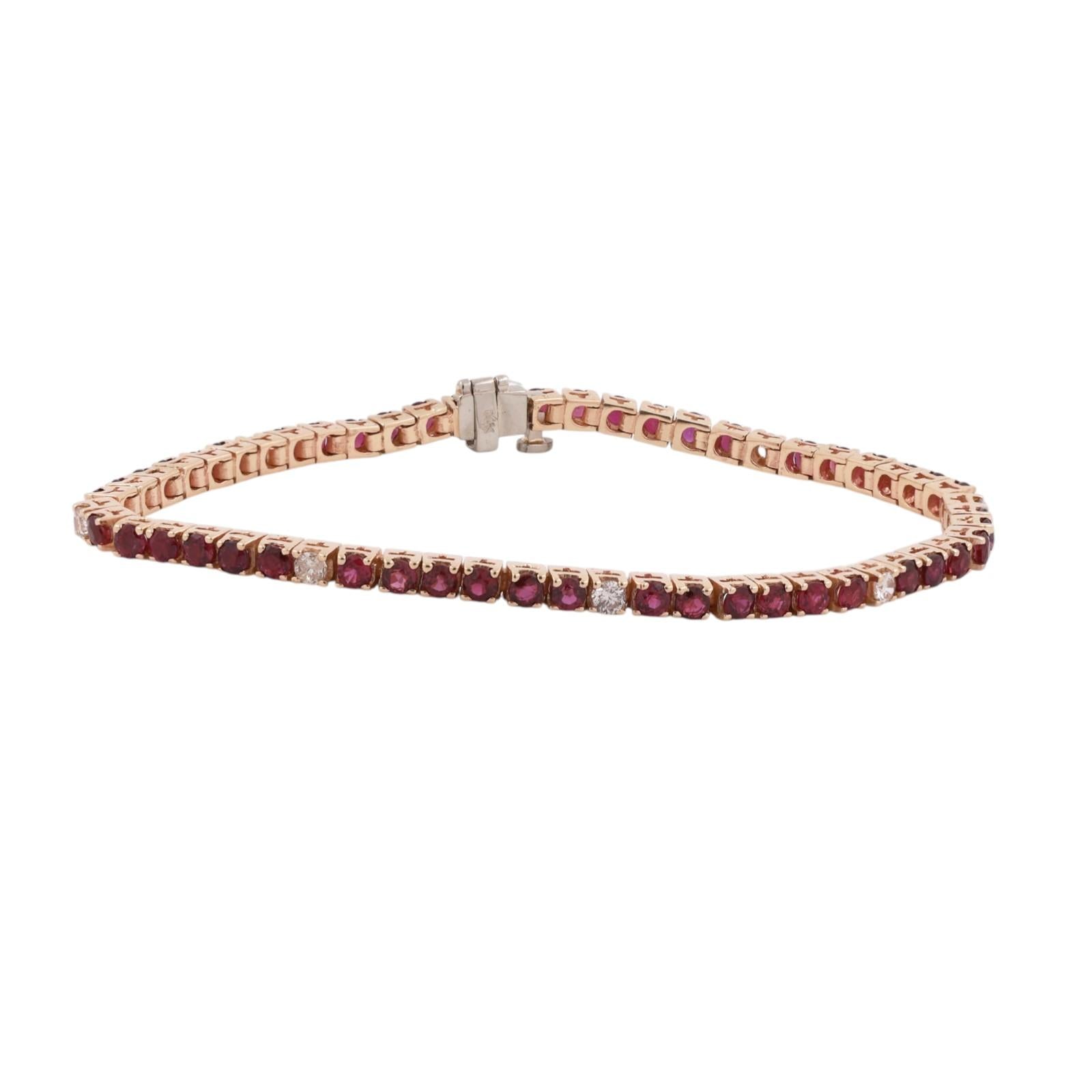 4.24 TW Ruby Diamond Tennis Bracelet 14K Gold 6.5" Ladies Estate
