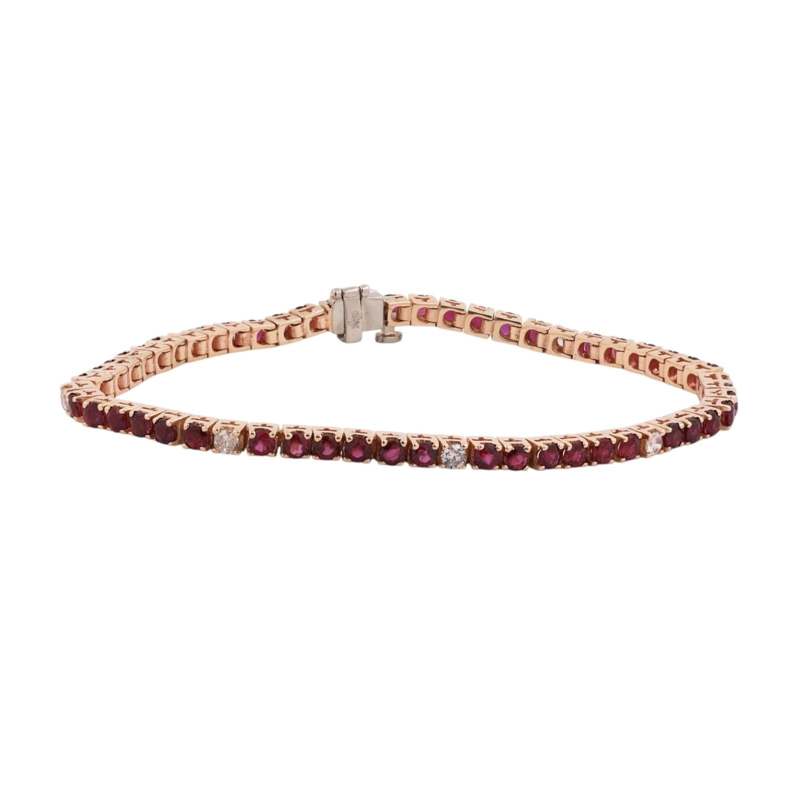 4.24 TW Ruby Diamond Tennis Bracelet 14K Gold 6.5" Ladies Estate