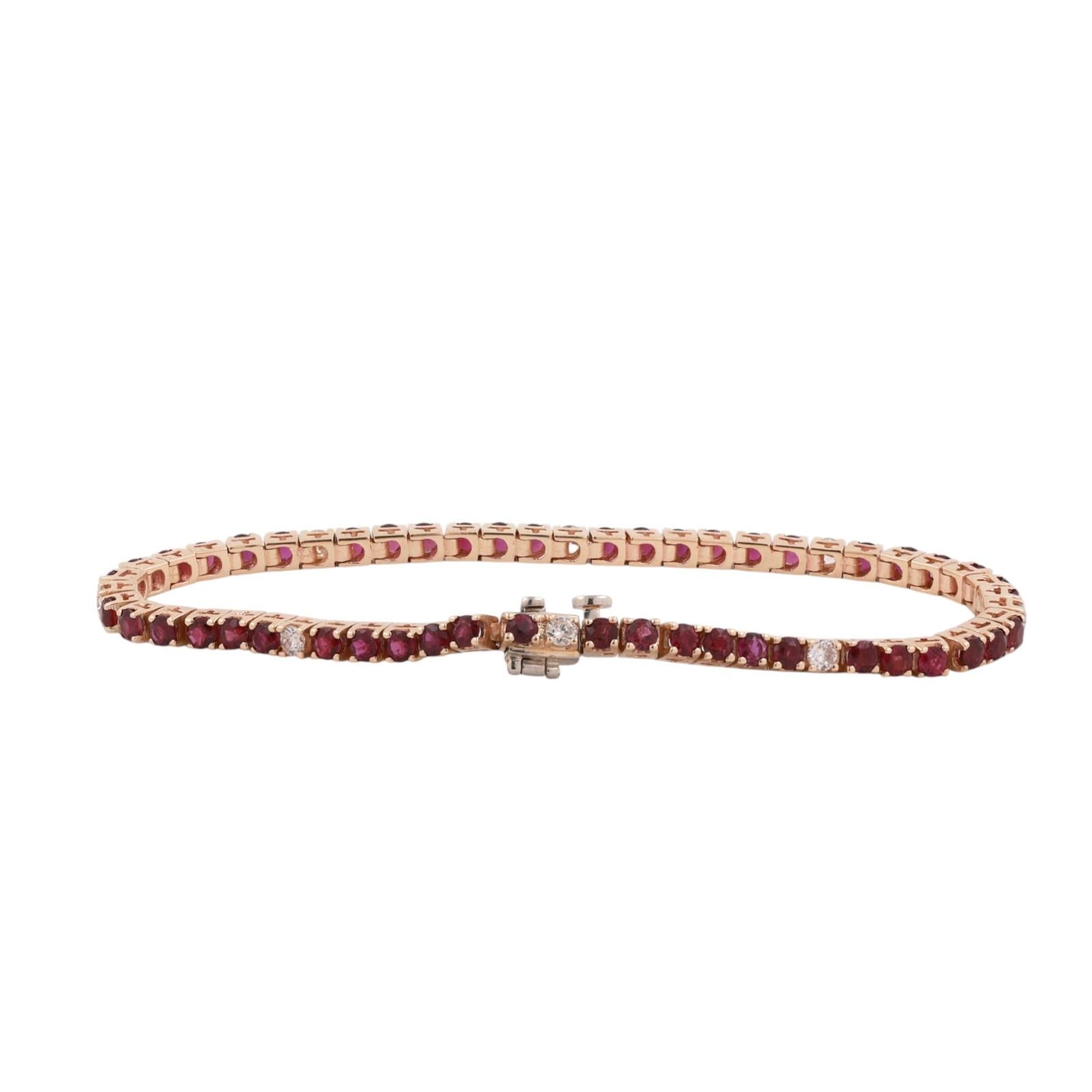 4.24 TW Ruby Diamond Tennis Bracelet 14K Gold 6.5" Ladies Estate
