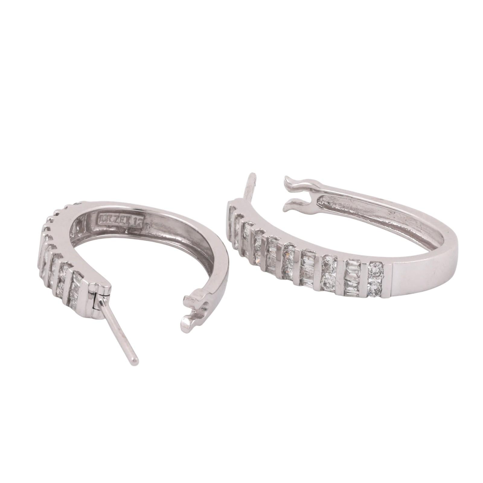 Diamond Oval Hoop Earrings 10K White Gold 1.50 TW 1" Ladies Estate