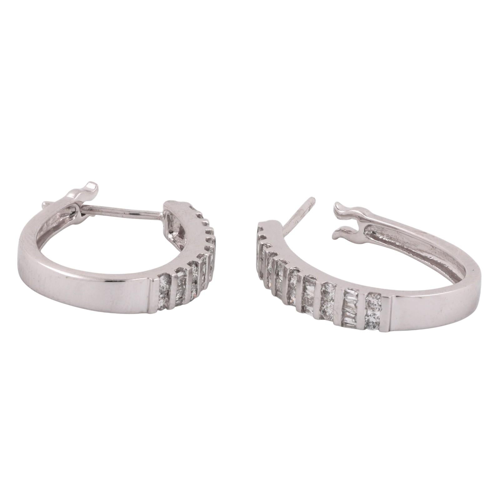 Diamond Oval Hoop Earrings 10K White Gold 1.50 TW 1" Ladies Estate