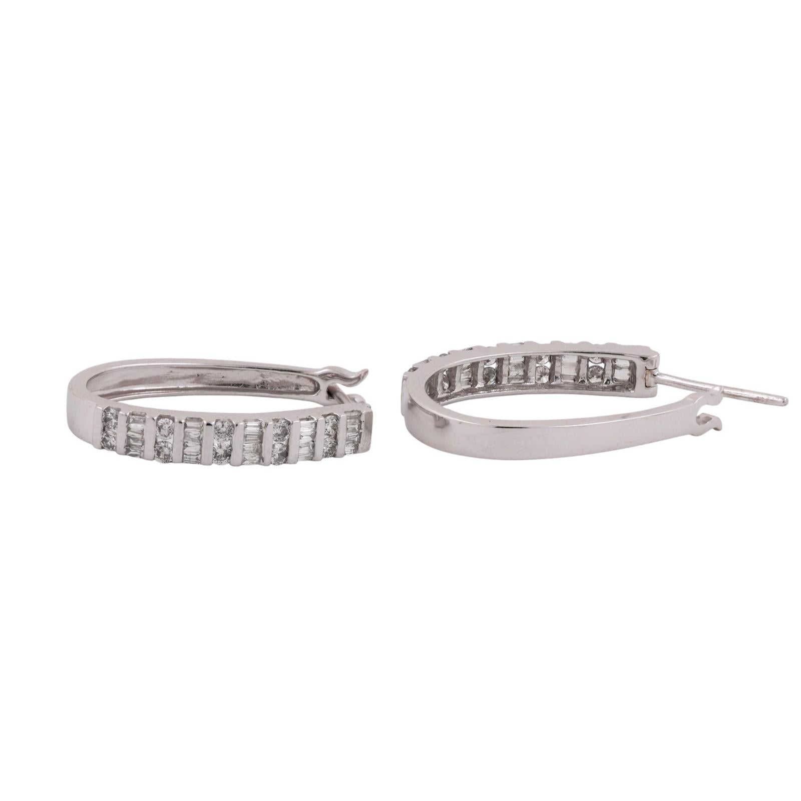 Diamond Oval Hoop Earrings 10K White Gold 1.50 TW 1" Ladies Estate