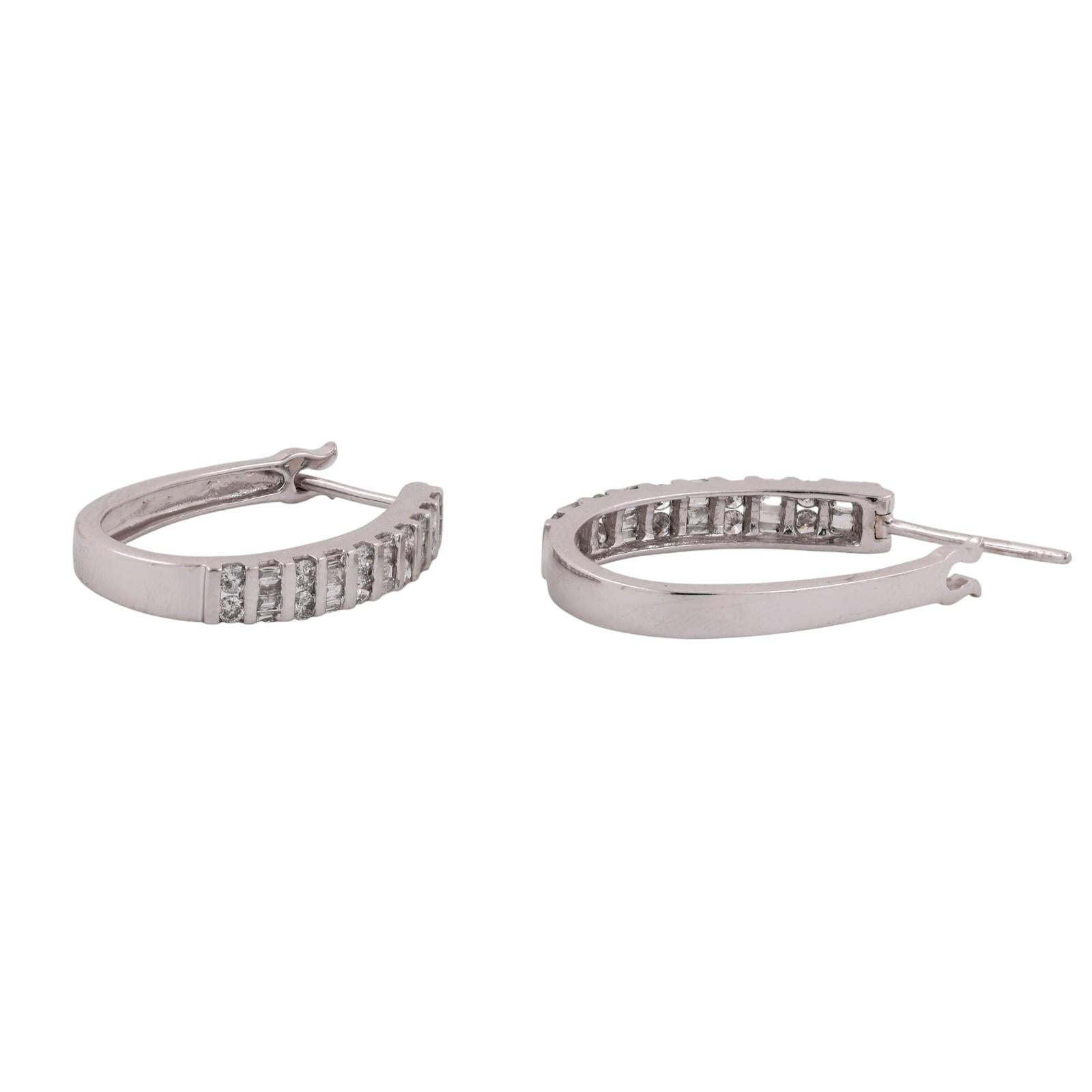 Diamond Oval Hoop Earrings 10K White Gold 1.50 TW 1" Ladies Estate