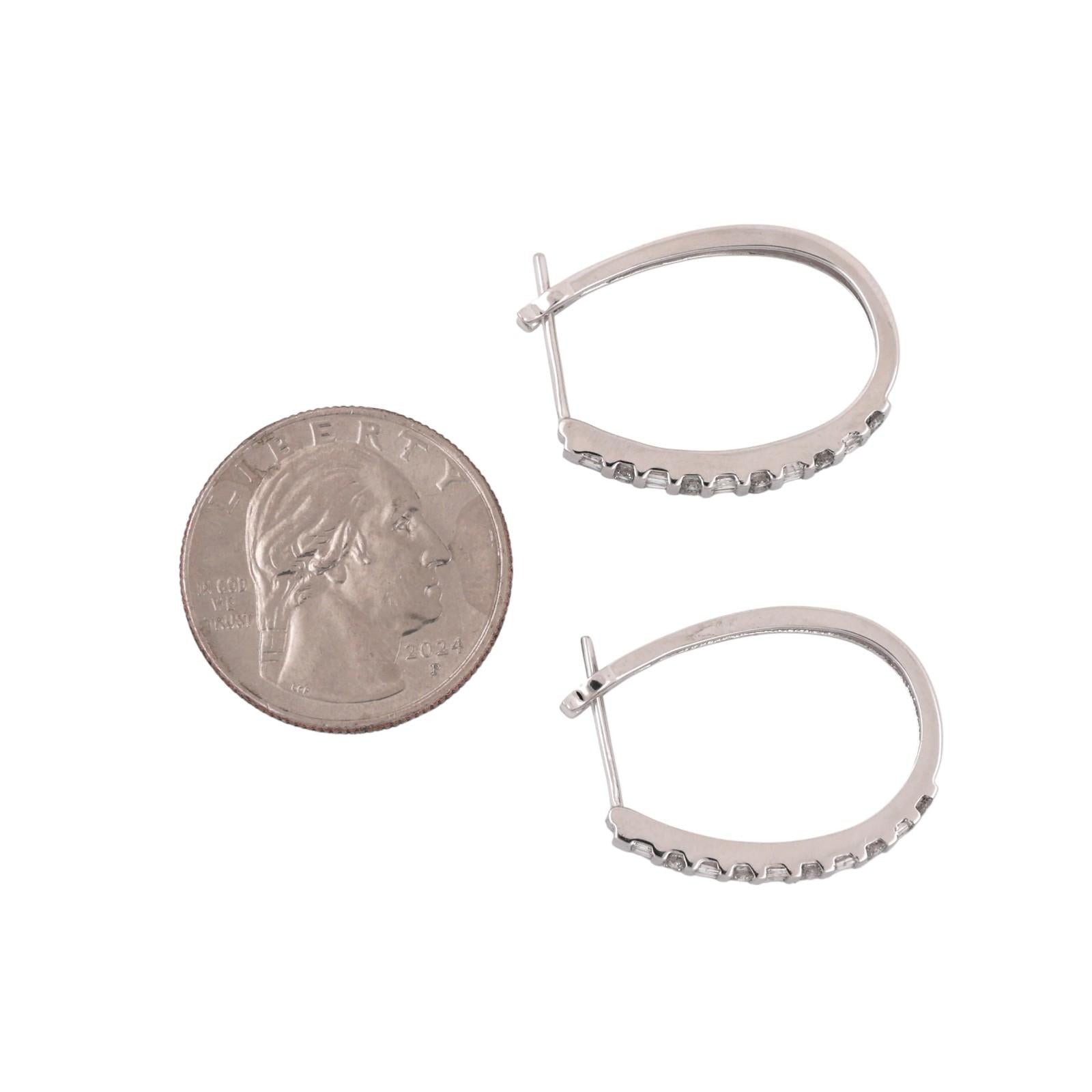 Diamond Oval Hoop Earrings 10K White Gold 1.50 TW 1" Ladies Estate