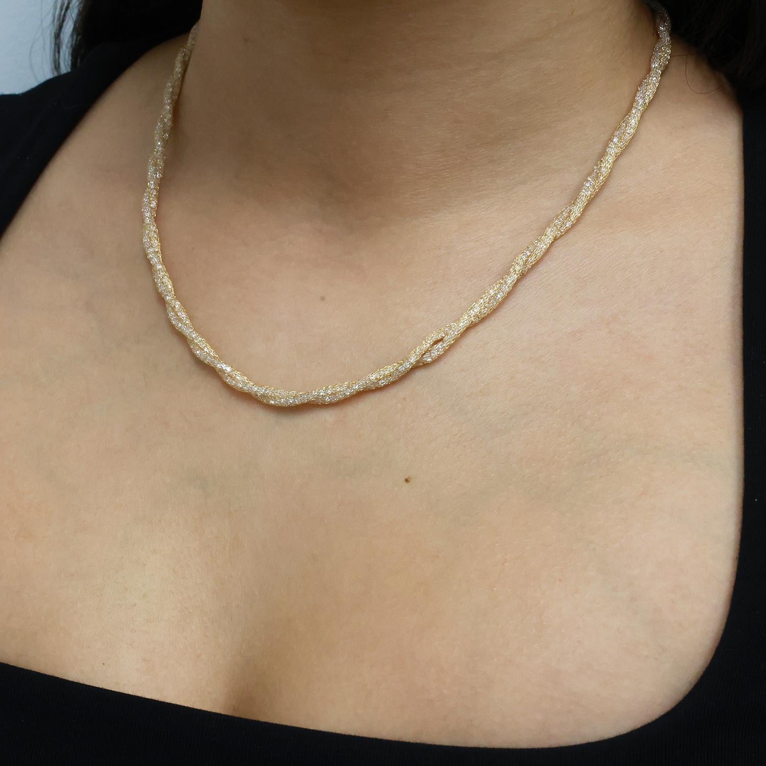 Cubic Zirconia Mesh Twisted Chain Necklace 10K Yellow Gold 18" Ladies Estate