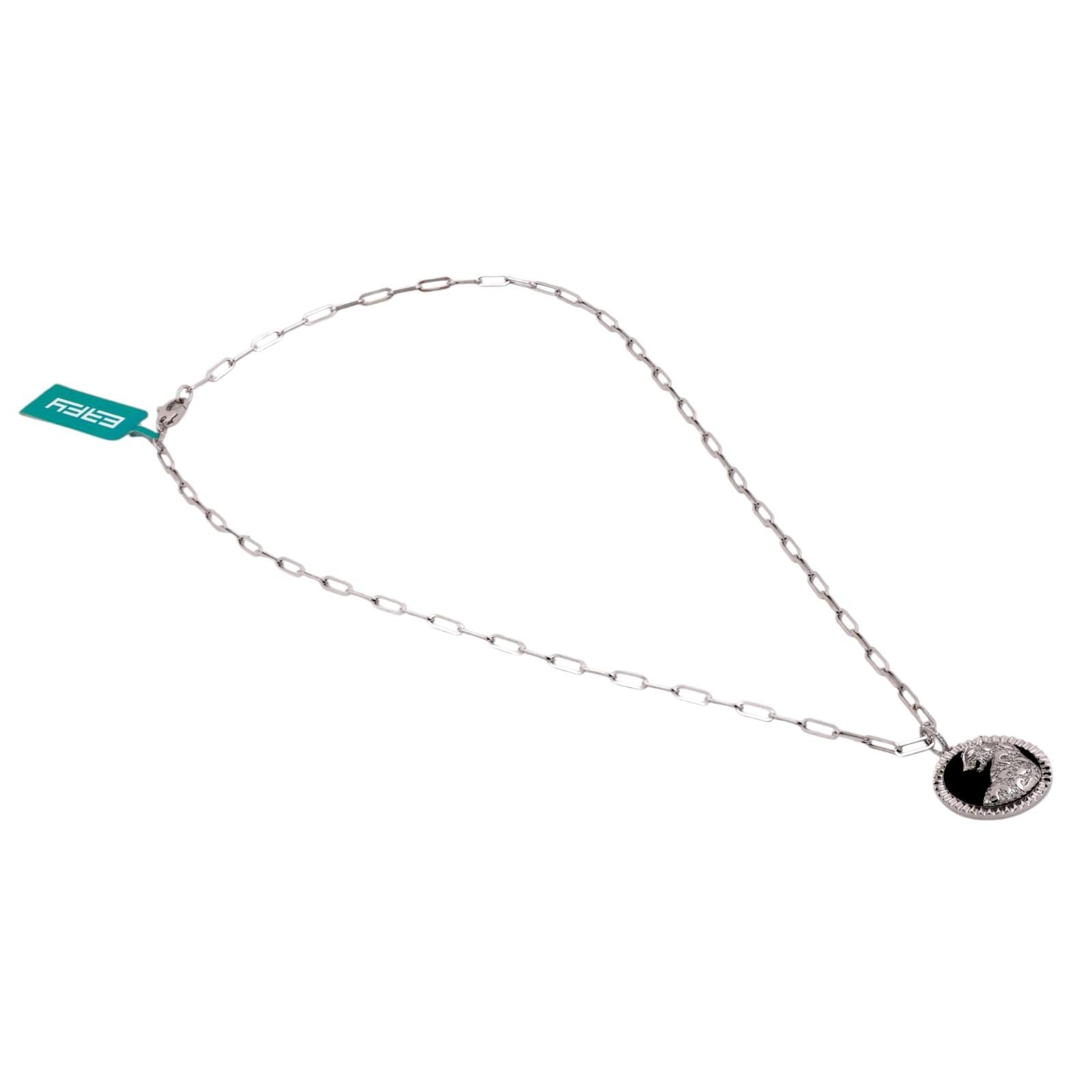 Effy Onyx Diamond Panther Pendant Paperclip Chain Necklace 14K White Gold 18"