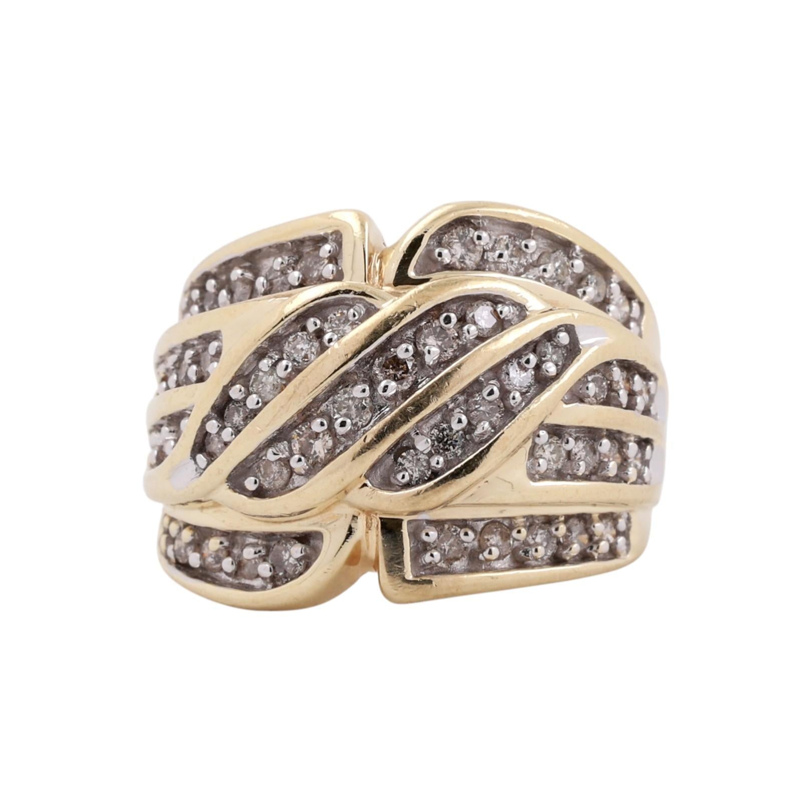Diamond Wide Band Ring 10K Gold Swirl 1.10 TW Size 7.5 Ladies Estate