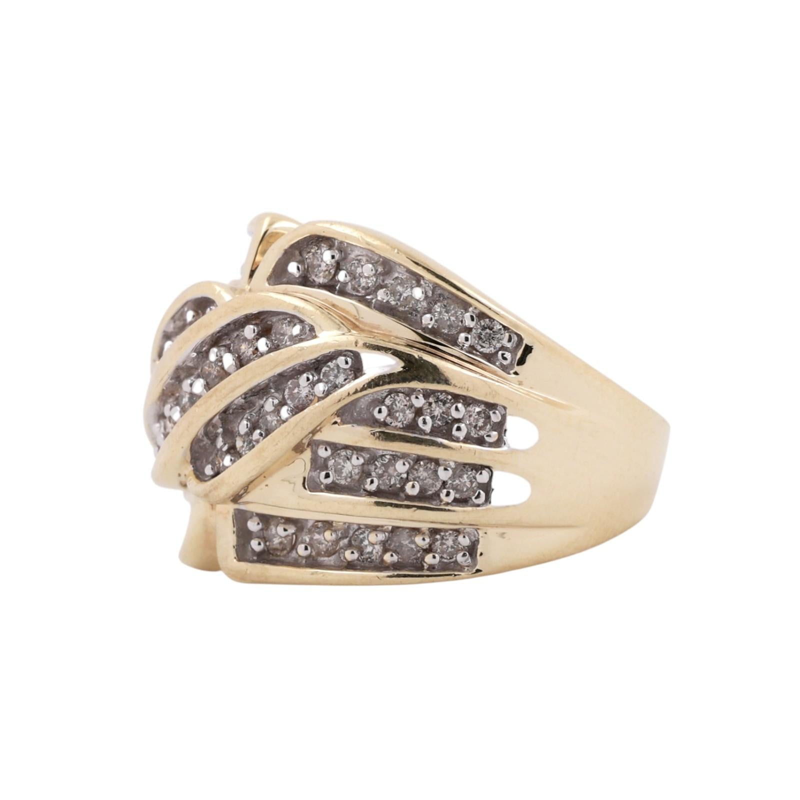 Diamond Wide Band Ring 10K Gold Swirl 1.10 TW Size 7.5 Ladies Estate
