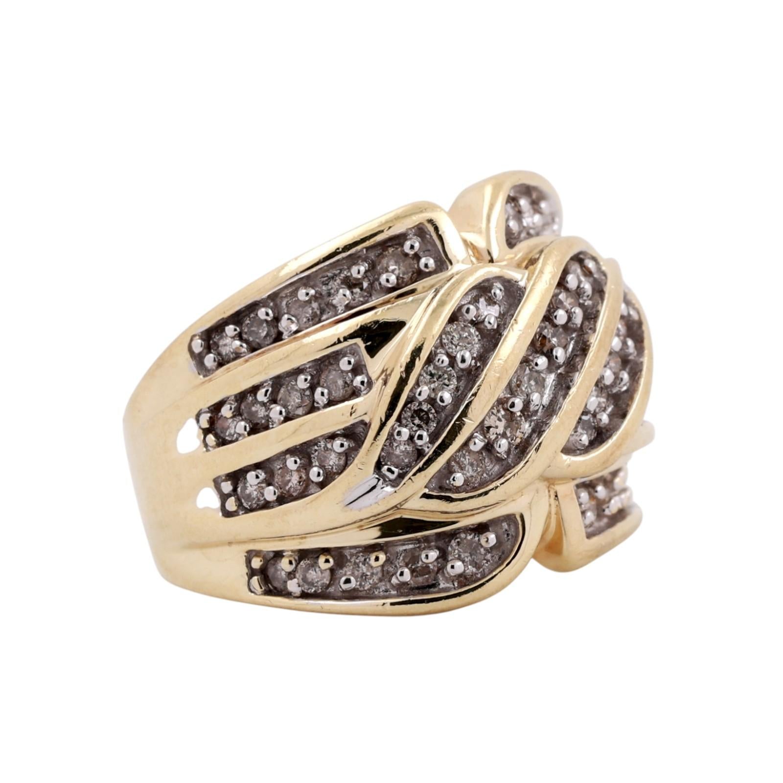 Diamond Wide Band Ring 10K Gold Swirl 1.10 TW Size 7.5 Ladies Estate