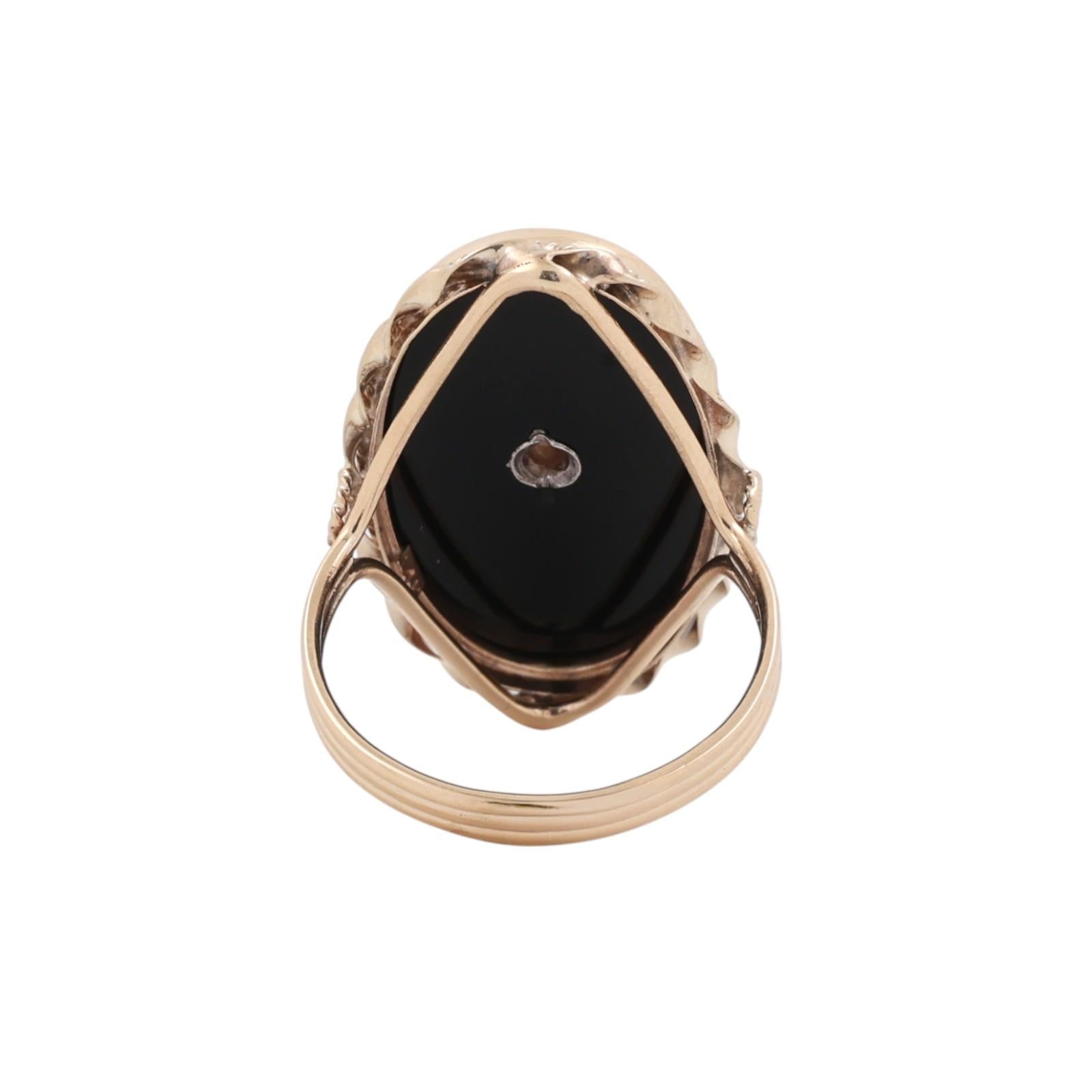 Vintage Black Onyx Diamond Accent Statement Ring 2-Tone Gold Size 6.25 Ladies