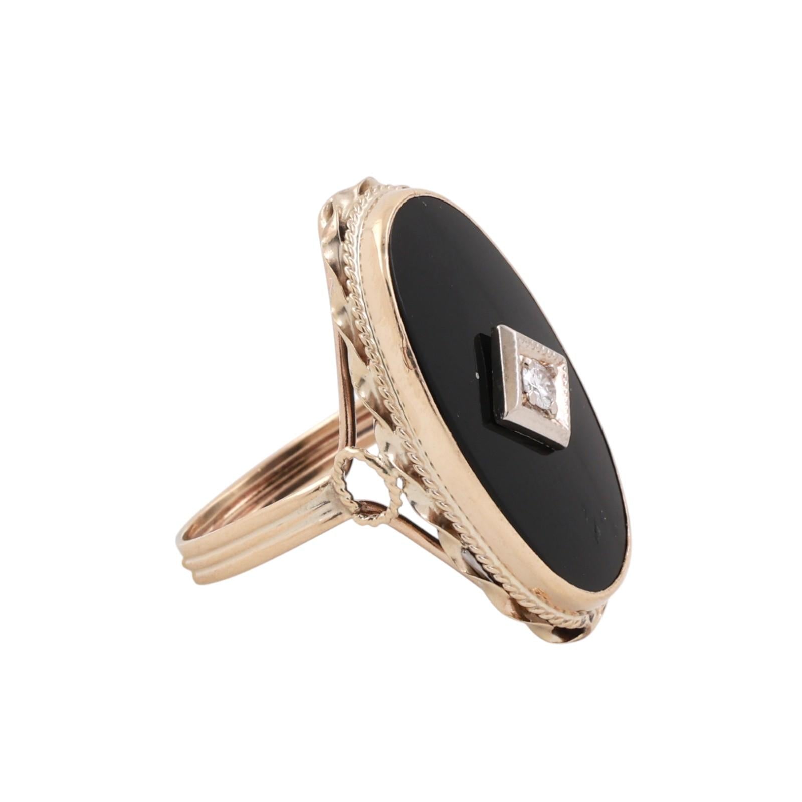 Vintage Black Onyx Diamond Accent Statement Ring 2-Tone Gold Size 6.25 Ladies