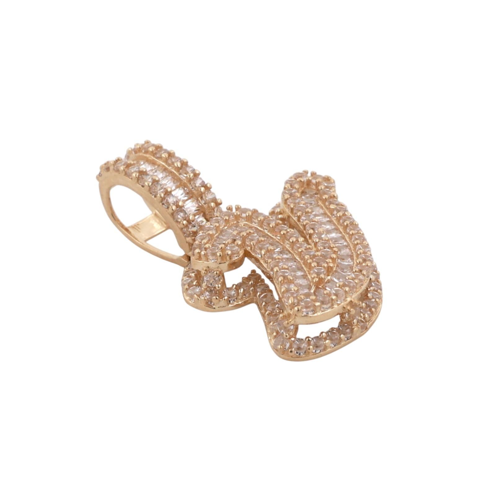 Fancy Letter V Cubic Zirconia Pendant 14K Yellow Gold 1" Unisex Estate