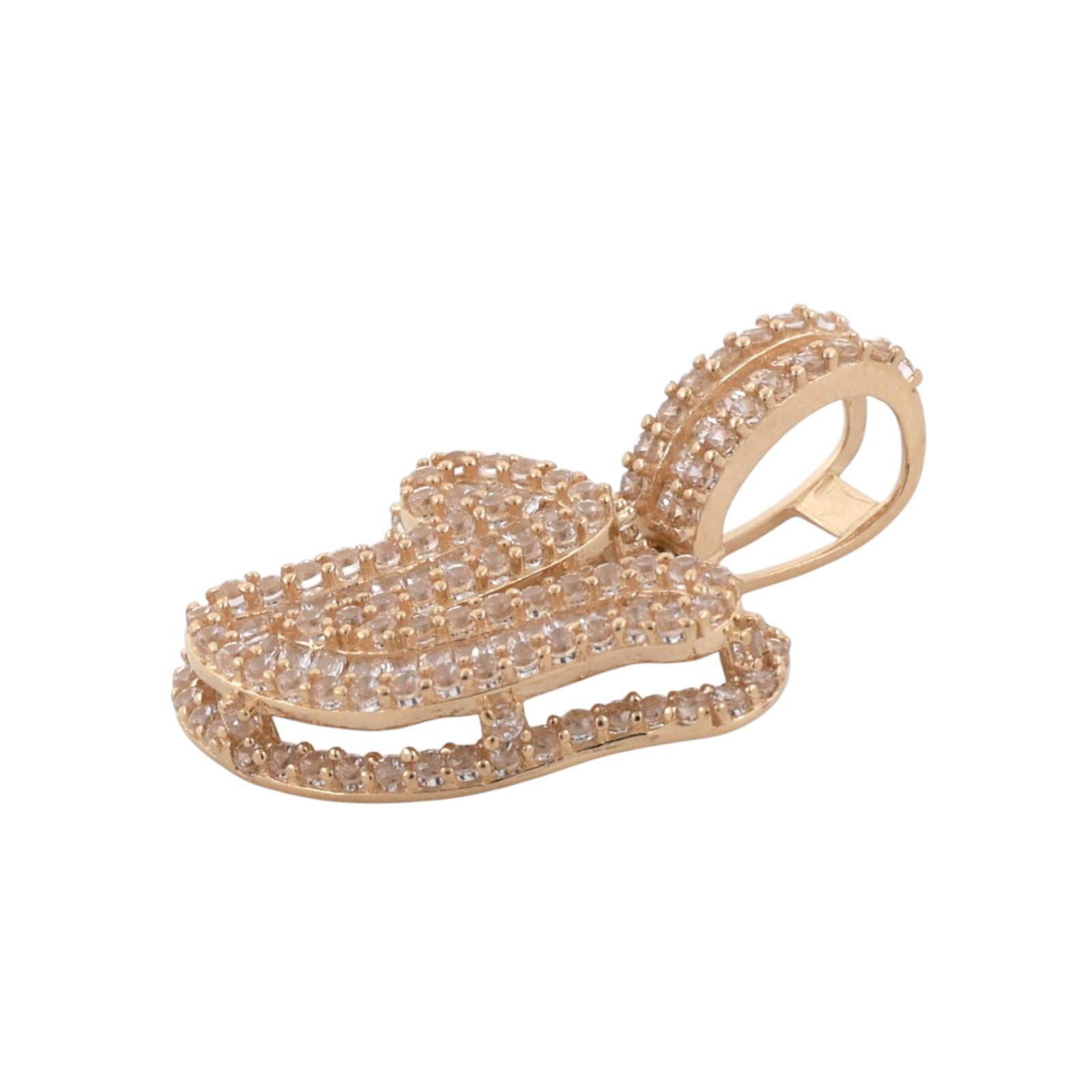 Fancy Letter V Cubic Zirconia Pendant 14K Yellow Gold 1" Unisex Estate