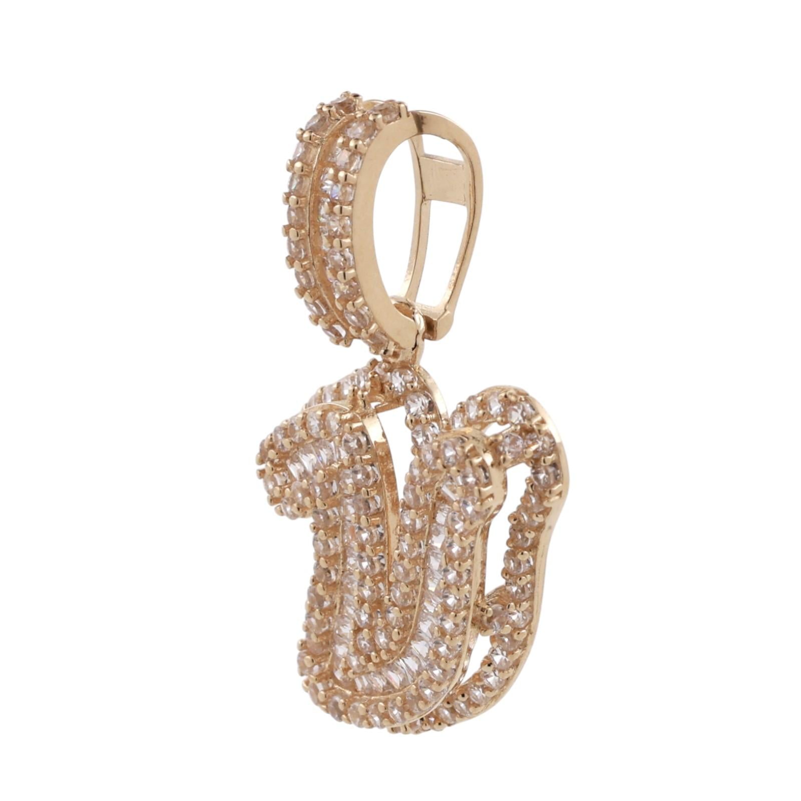 Fancy Letter V Cubic Zirconia Pendant 14K Yellow Gold 1" Unisex Estate