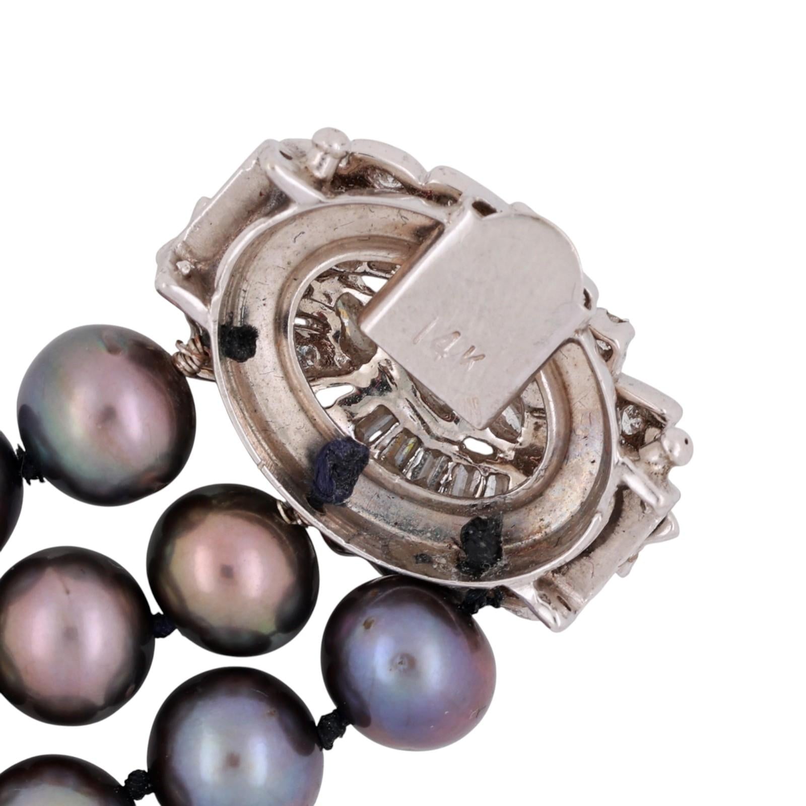3 Strand Freshwater Pearl Diamond Bracelet 14K White Gold 7.5" GIA 1.50CT