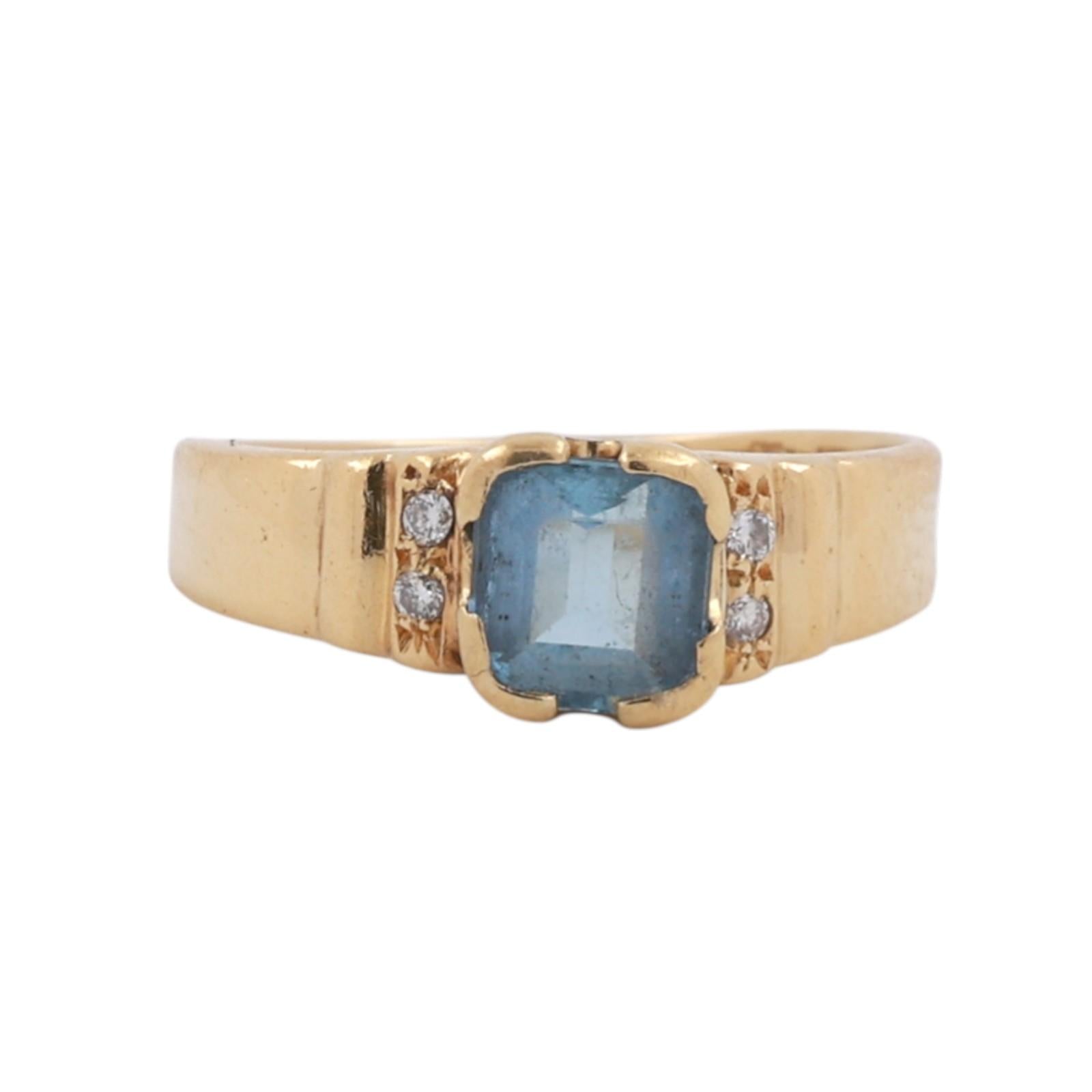 Aquamarine Solitaire Ring Diamond Accents 18K Yellow Gold 0.90 CTW SZ 6.5 Estate