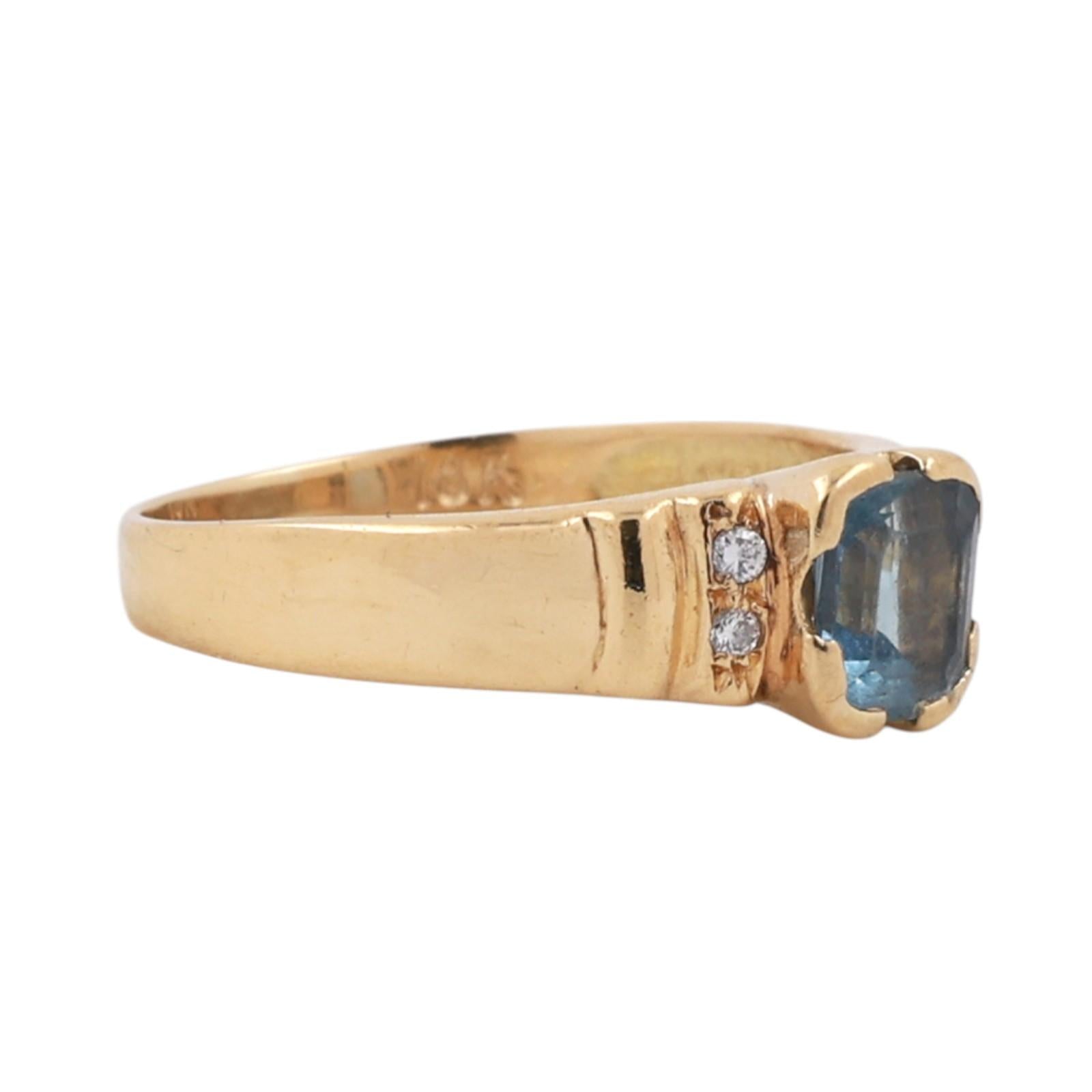 Aquamarine Solitaire Ring Diamond Accents 18K Yellow Gold 0.90 CTW SZ 6.5 Estate