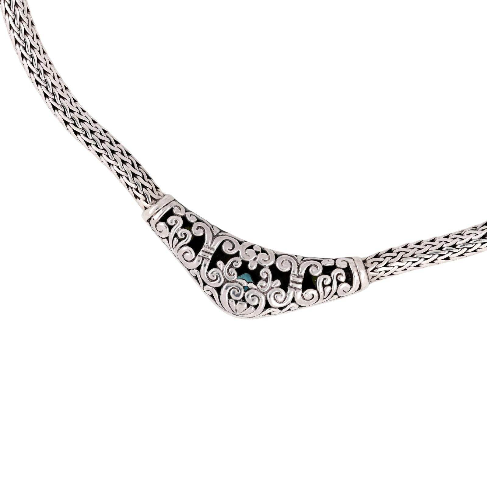 Blue Topaz Peridot Sterling Silver Wheat Chain Necklace 4.22 CTW 18.5"