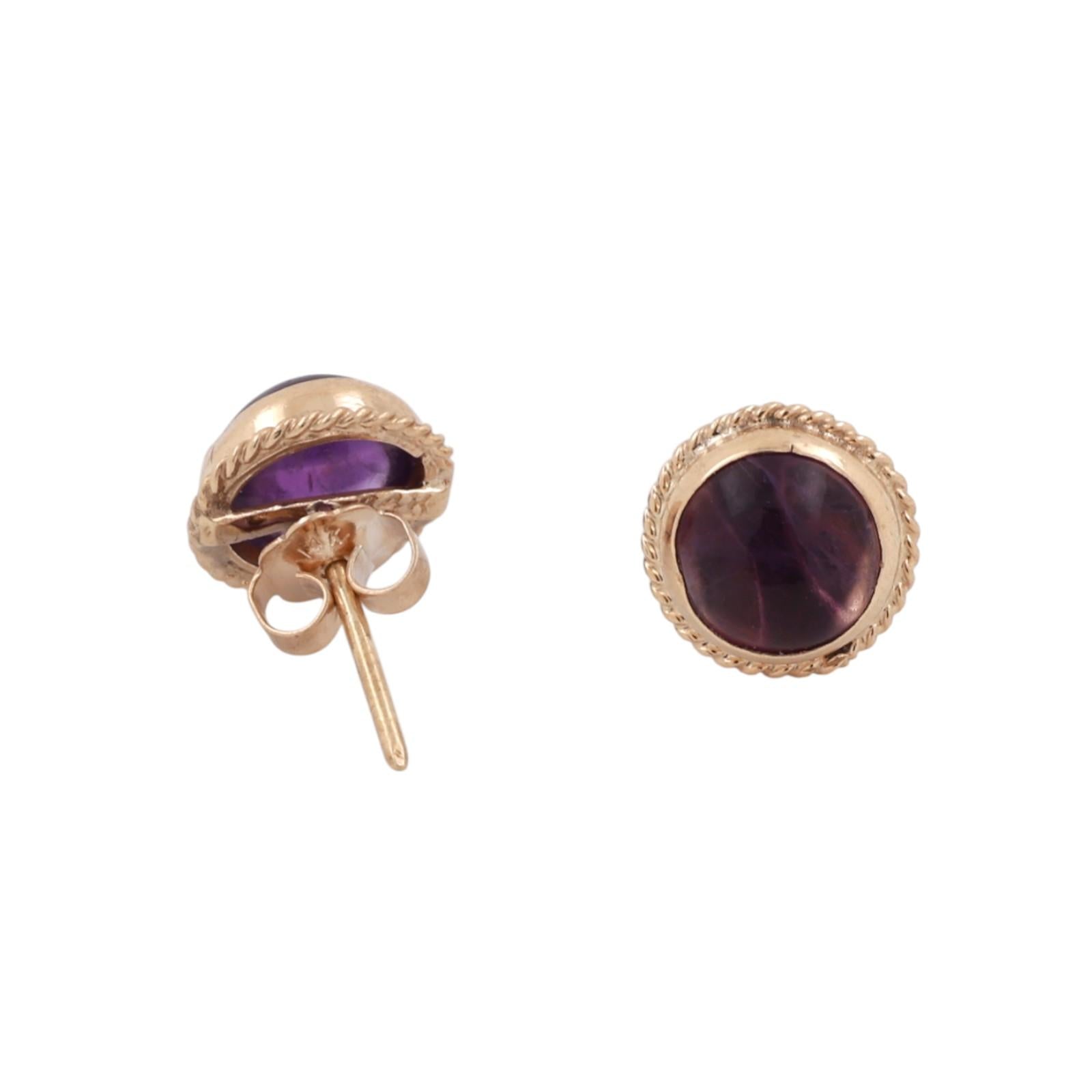 Round Amethyst Cabochon Stud Earrings 14K Yellow Gold 2.20 CTW Ladies Estate