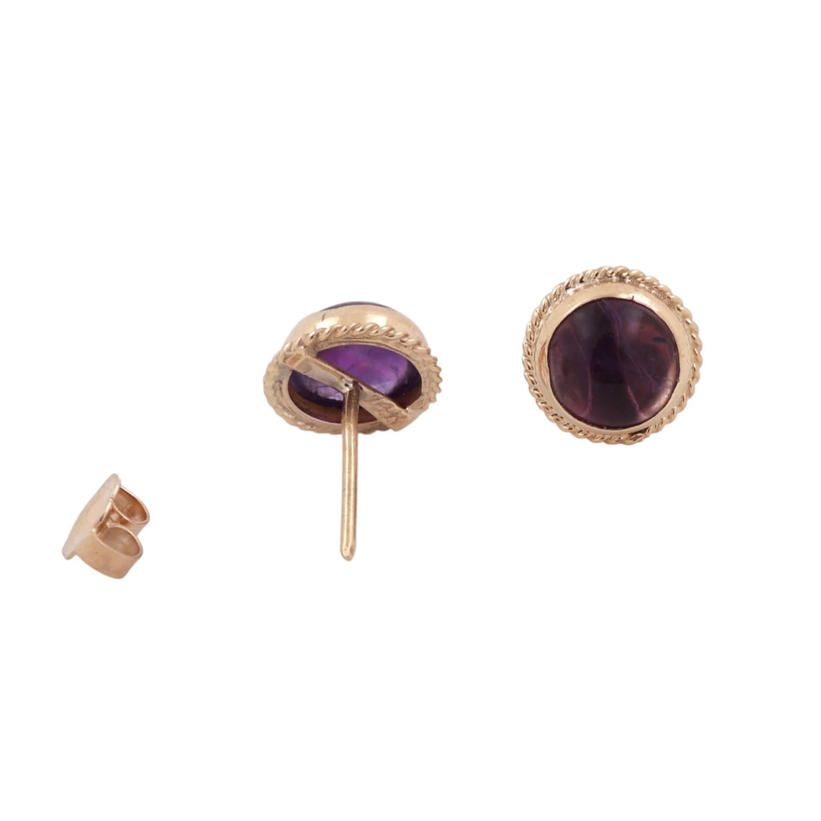 Round Amethyst Cabochon Stud Earrings 14K Yellow Gold 2.20 CTW Ladies Estate