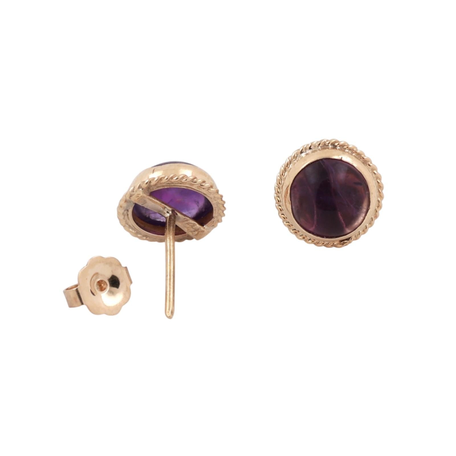 Round Amethyst Cabochon Stud Earrings 14K Yellow Gold 2.20 CTW Ladies Estate