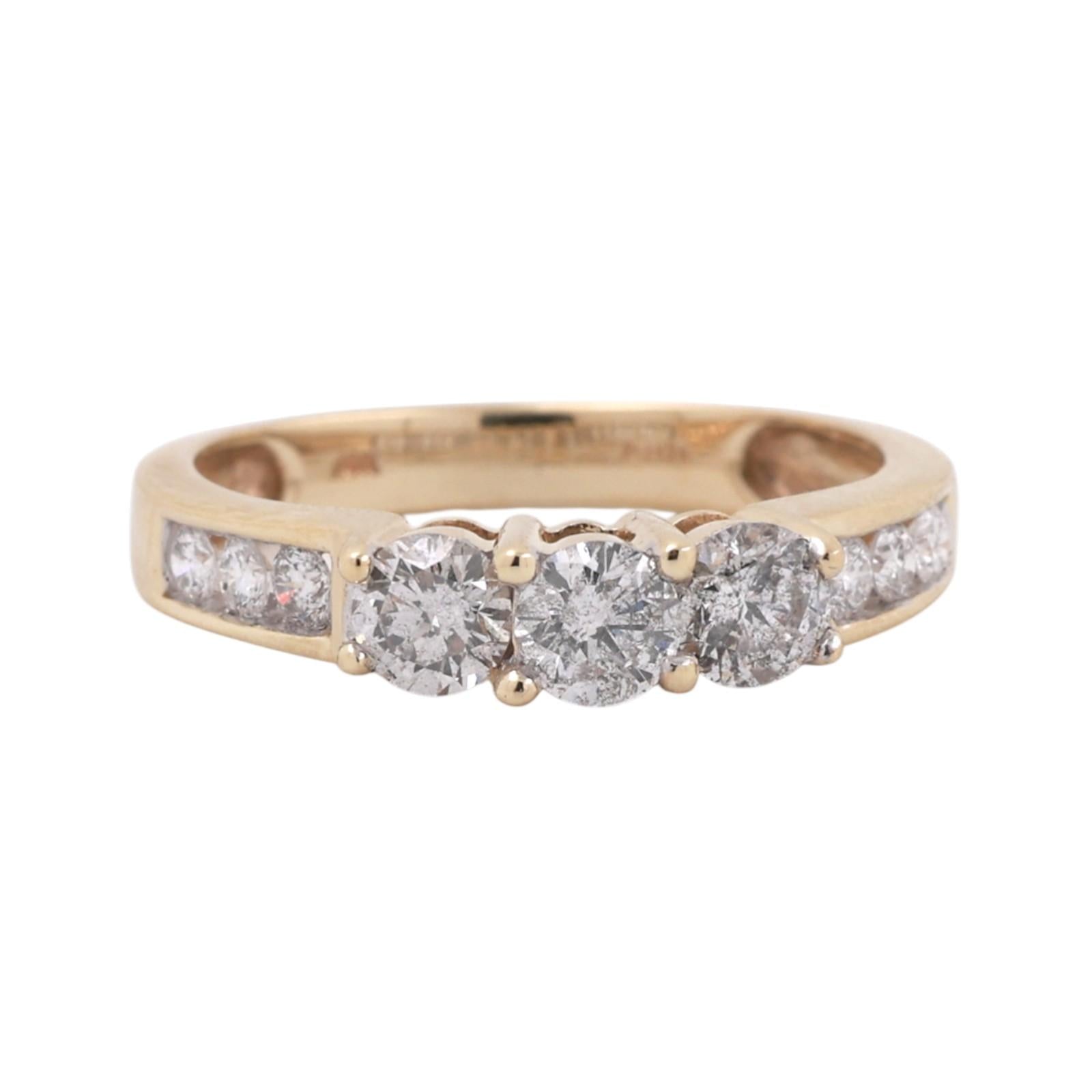 3-Stone Diamond Band Ring With Accents 0.90 TW 10K Yellow Gold Size 5.75 Ladies