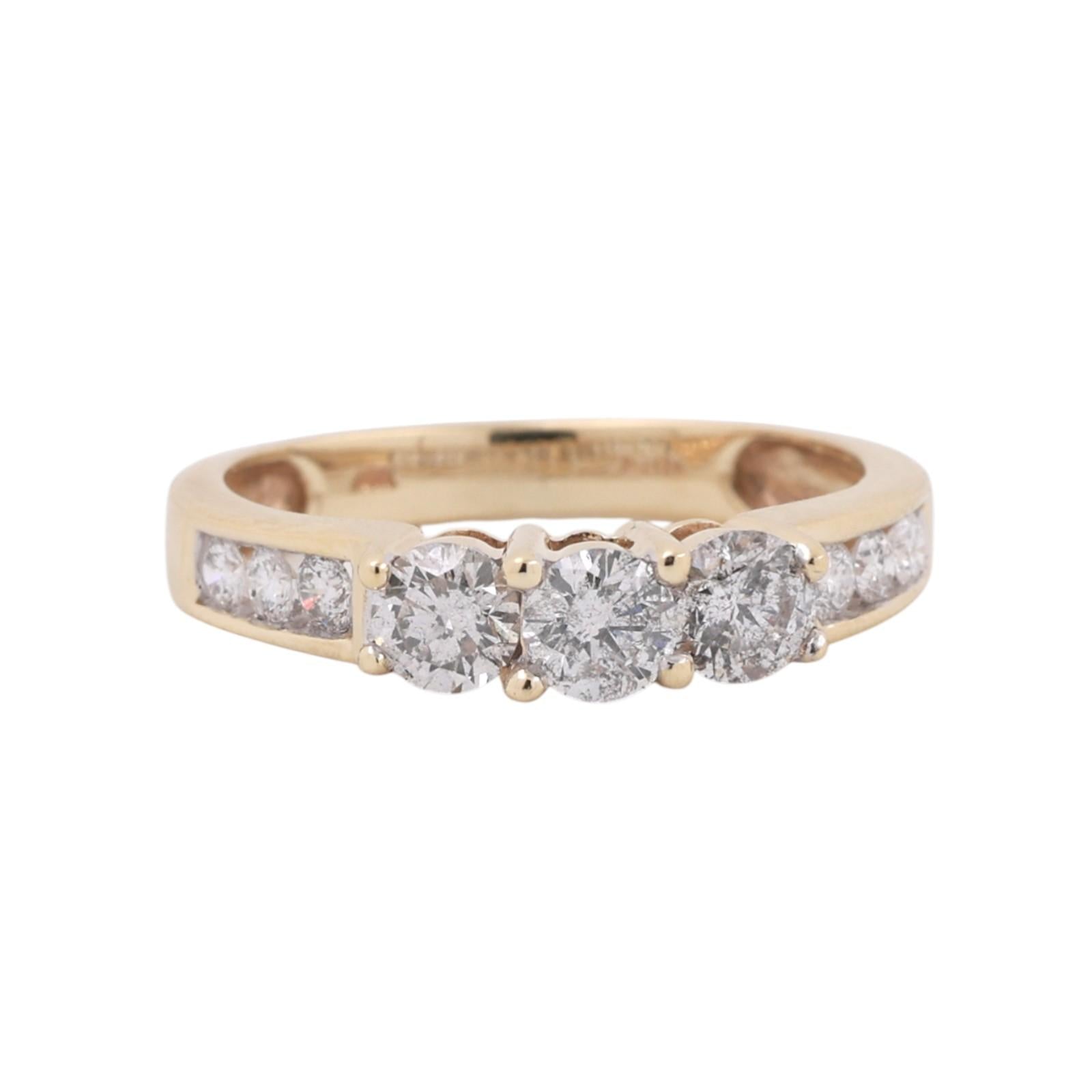 3-Stone Diamond Band Ring With Accents 0.90 TW 10K Yellow Gold Size 5.75 Ladies