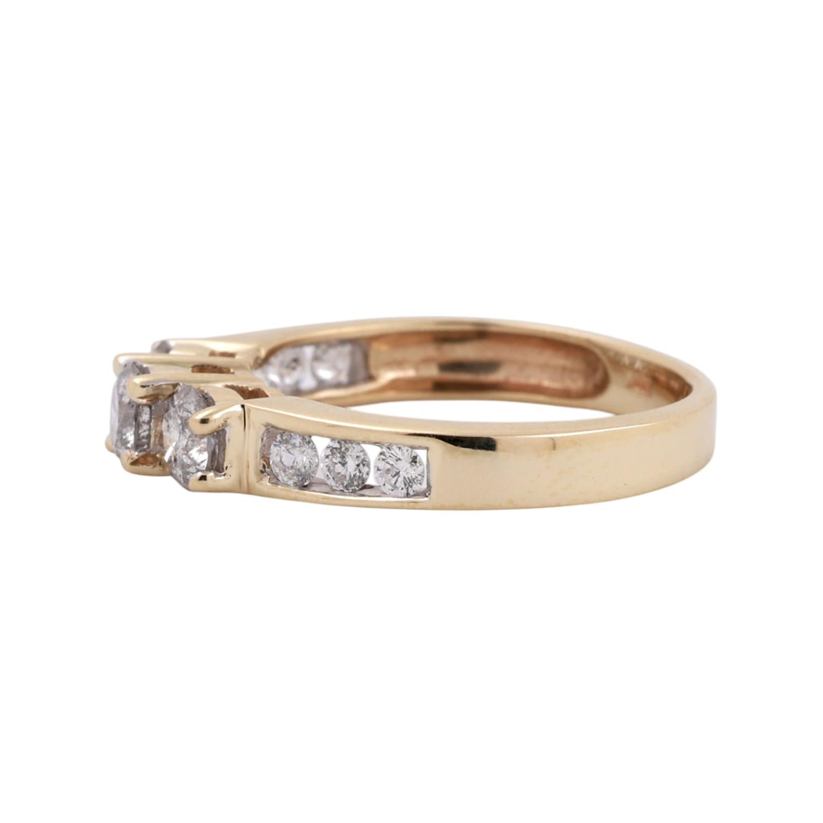 3-Stone Diamond Band Ring With Accents 0.90 TW 10K Yellow Gold Size 5.75 Ladies