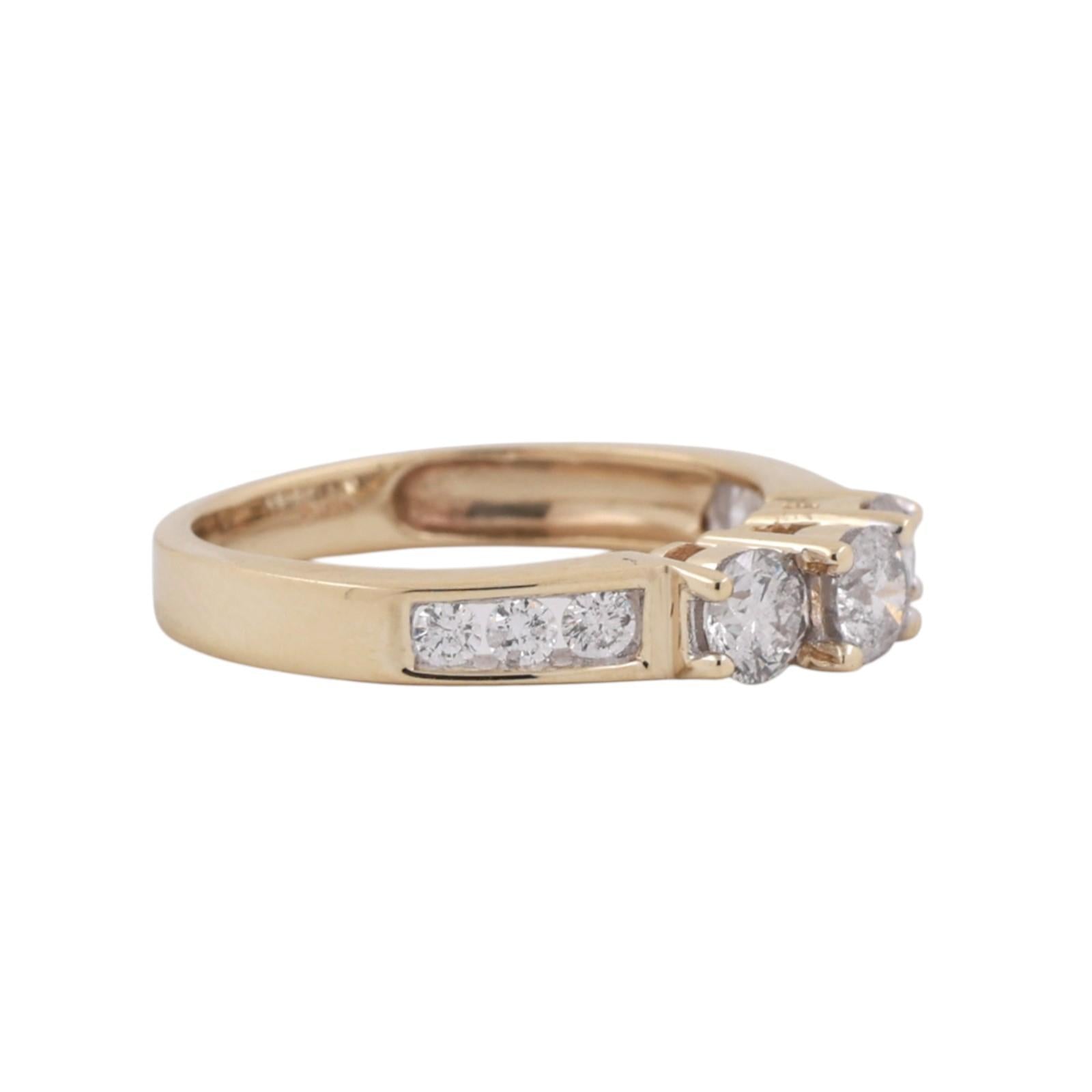 3-Stone Diamond Band Ring With Accents 0.90 TW 10K Yellow Gold Size 5.75 Ladies