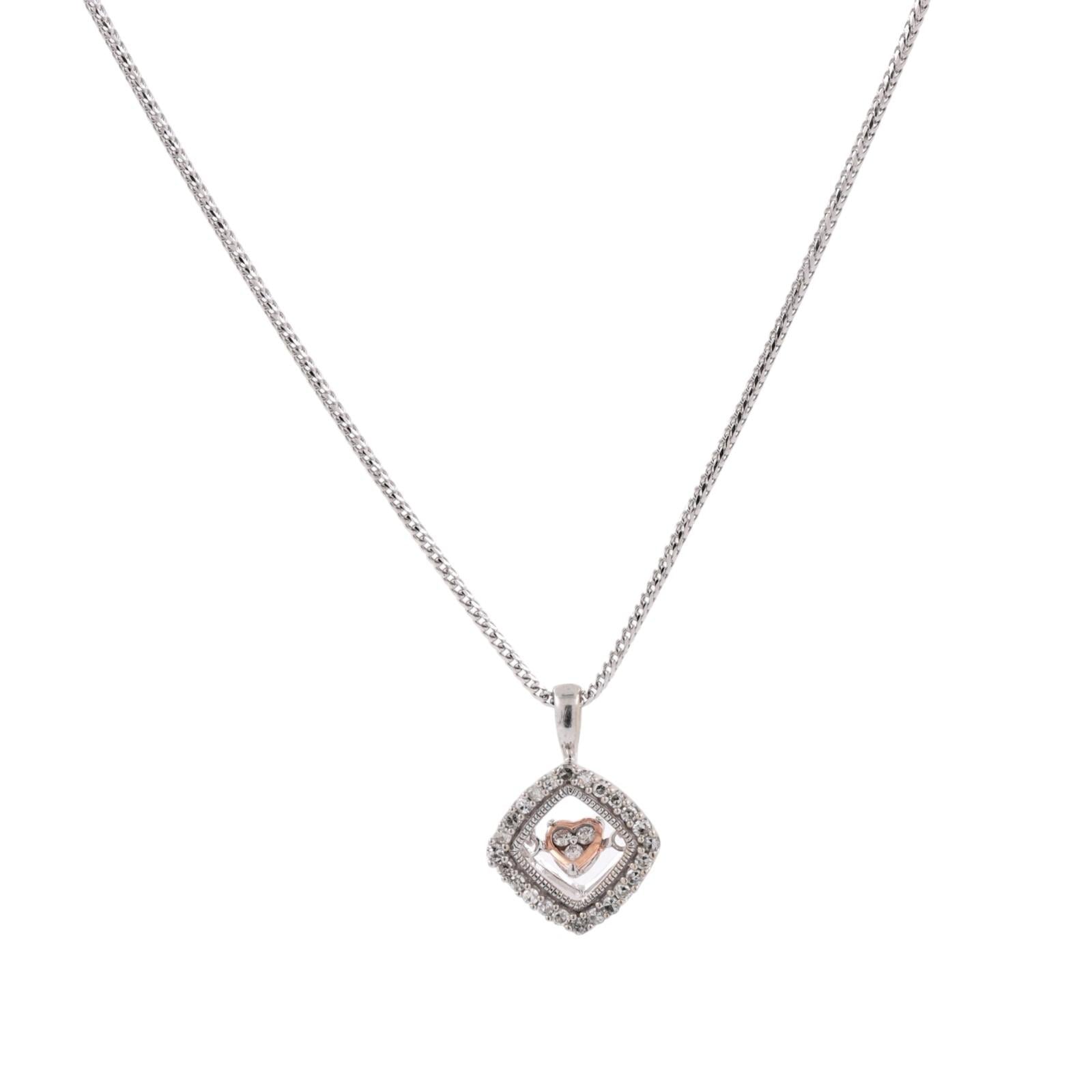 0.25CT TW Diamond Tilted Square Heart Pendant Necklace 10K Two Tone Gold 20"