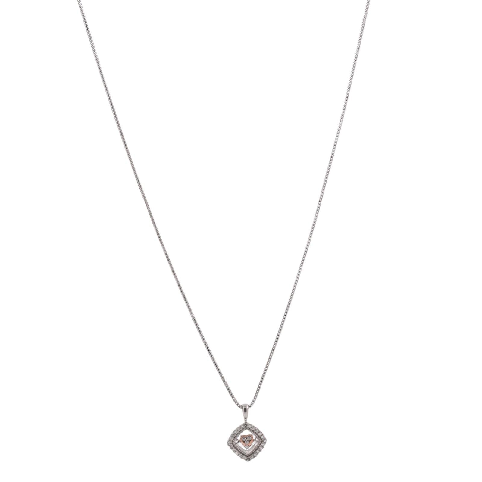 0.25CT TW Diamond Tilted Square Heart Pendant Necklace 10K Two Tone Gold 20"