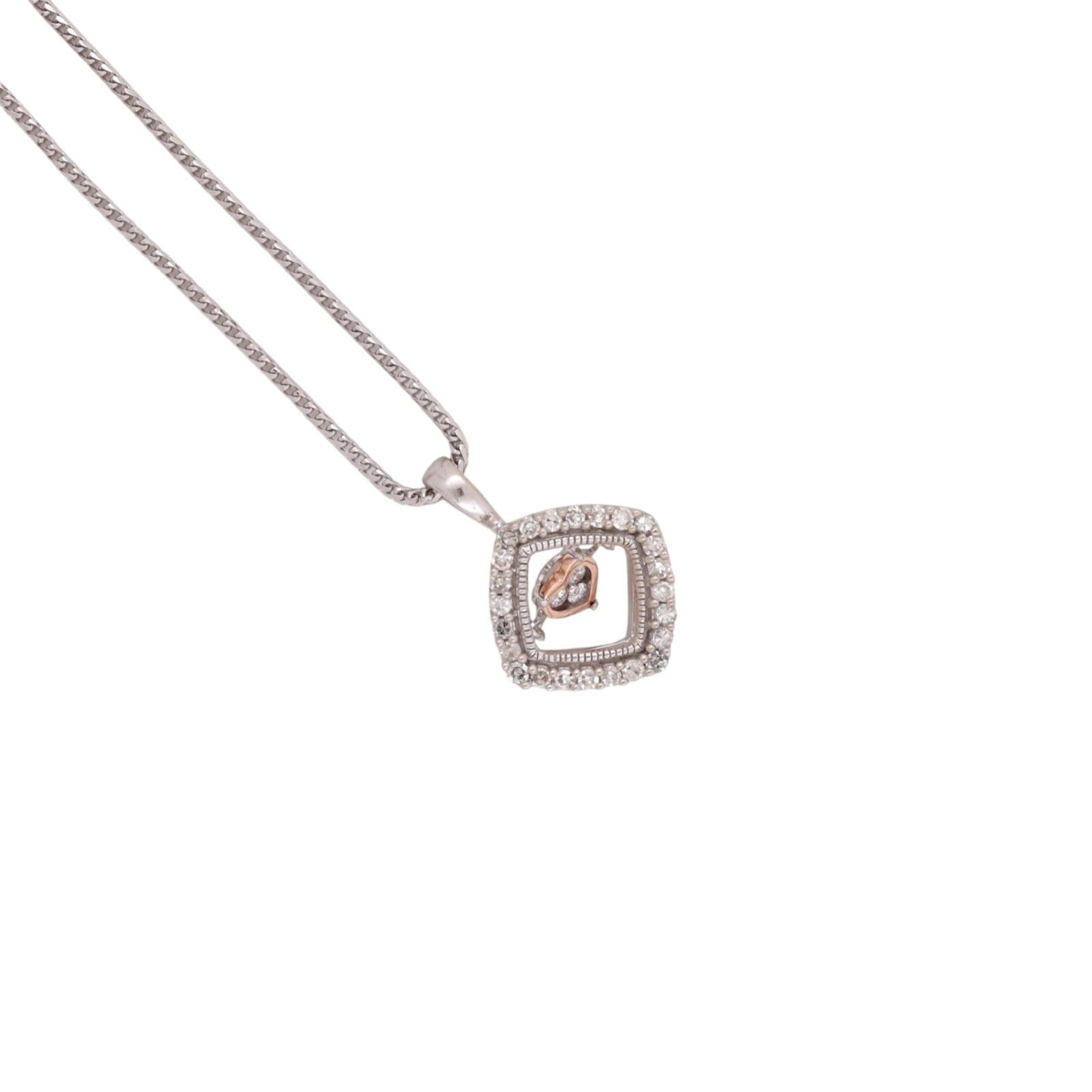 0.25CT TW Diamond Tilted Square Heart Pendant Necklace 10K Two Tone Gold 20"