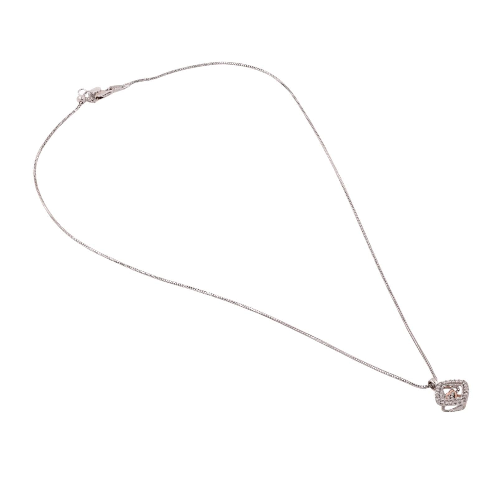 0.25CT TW Diamond Tilted Square Heart Pendant Necklace 10K Two Tone Gold 20"
