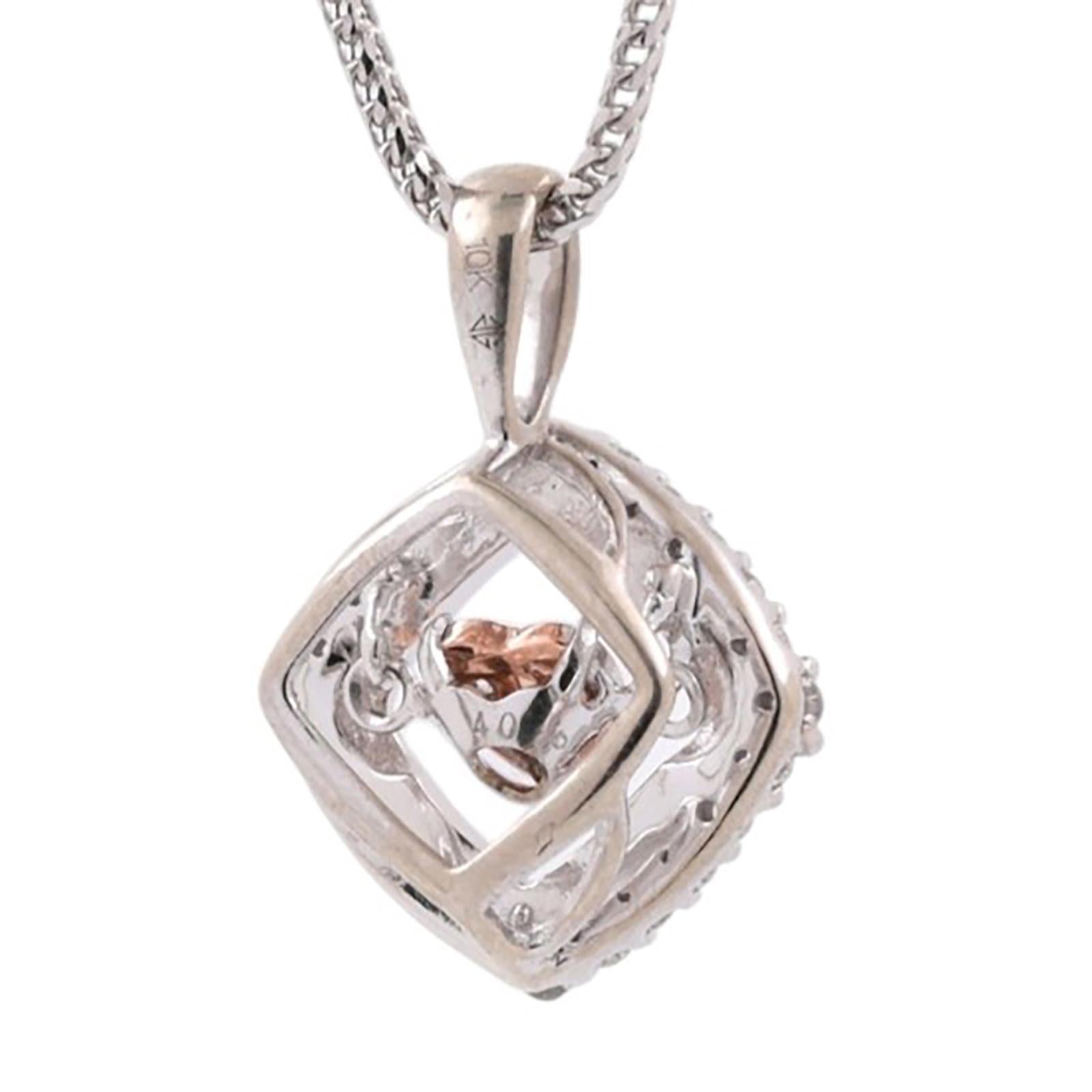 0.25CT TW Diamond Tilted Square Heart Pendant Necklace 10K Two Tone Gold 20"