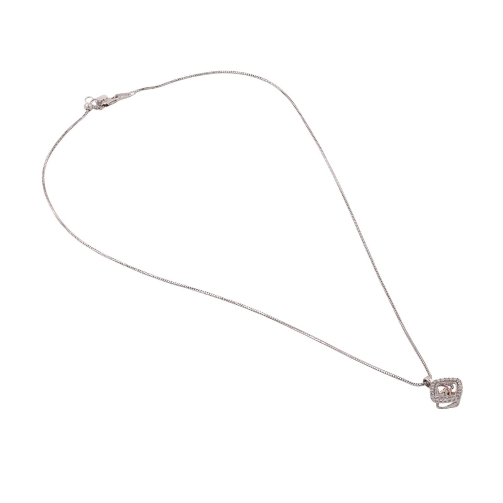 0.25CT TW Diamond Tilted Square Heart Pendant Necklace 10K Two Tone Gold 20"