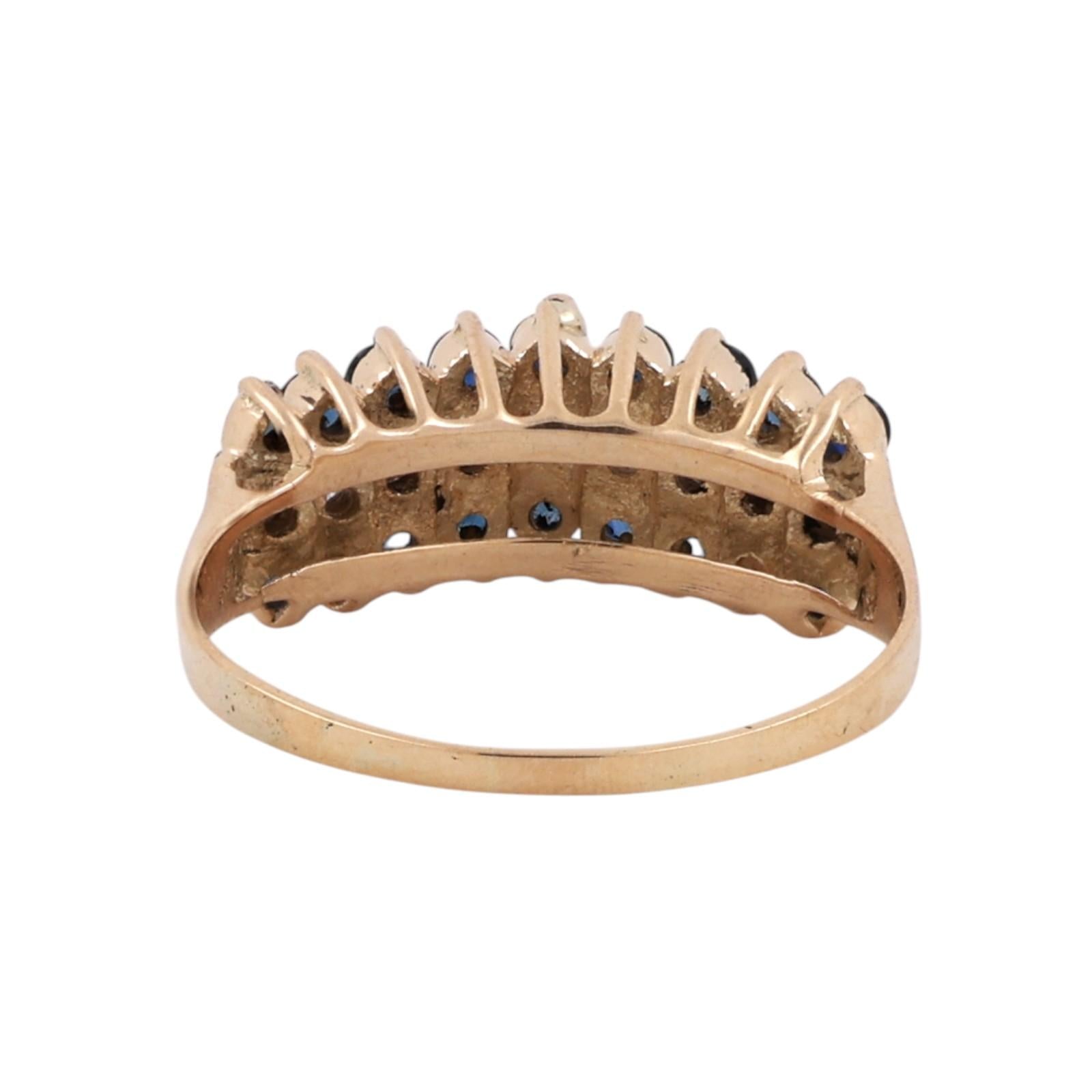 14K Yellow Gold Sapphire Diamond Triple Row Band Ring 0.74CTW Size 6.5