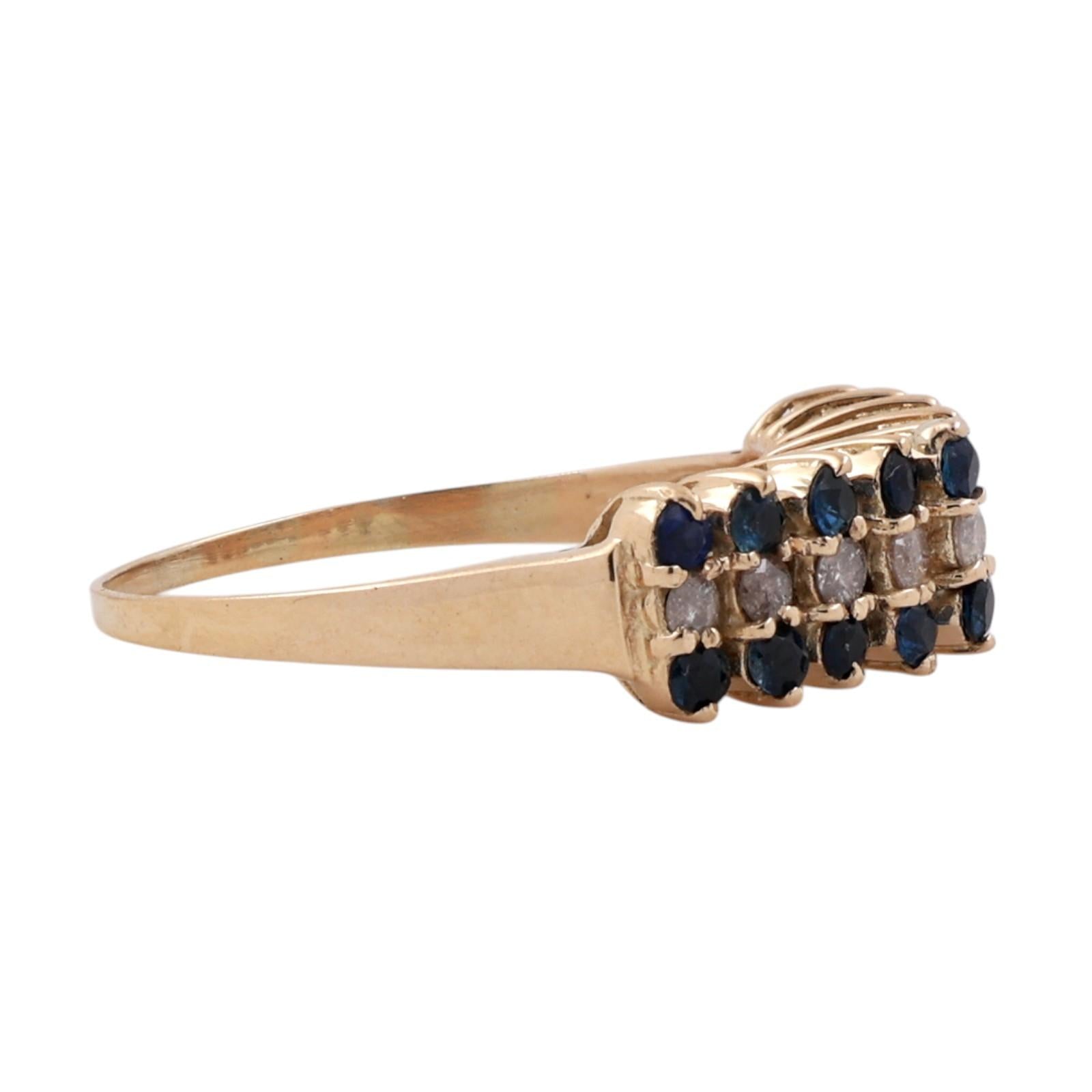 14K Yellow Gold Sapphire Diamond Triple Row Band Ring 0.74CTW Size 6.5