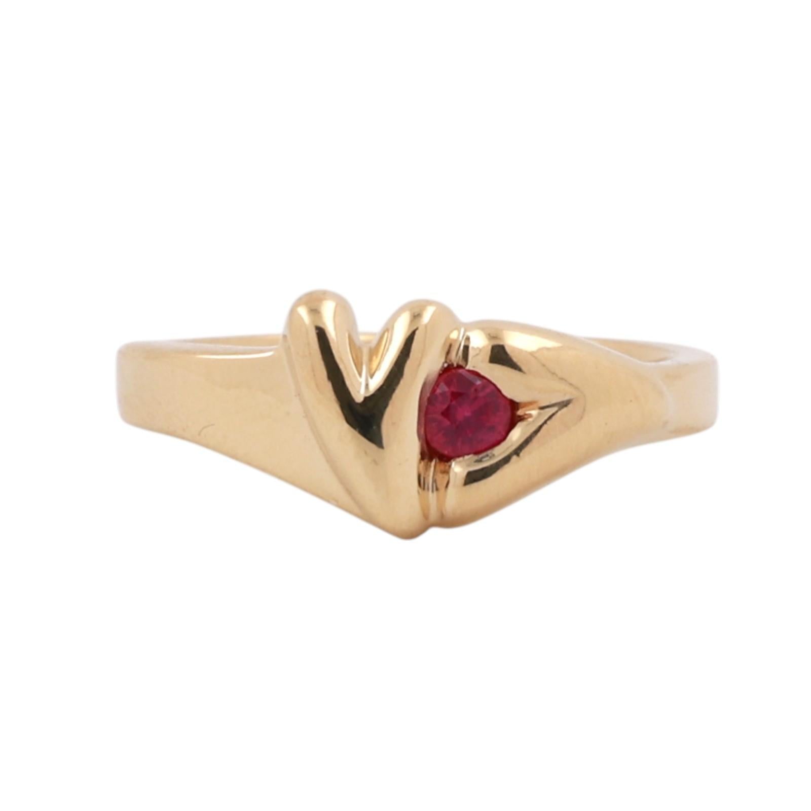 Ruby Solitaire Heart Ring 18K Yellow Gold 0.16 CT Size 6.25 Ladies
