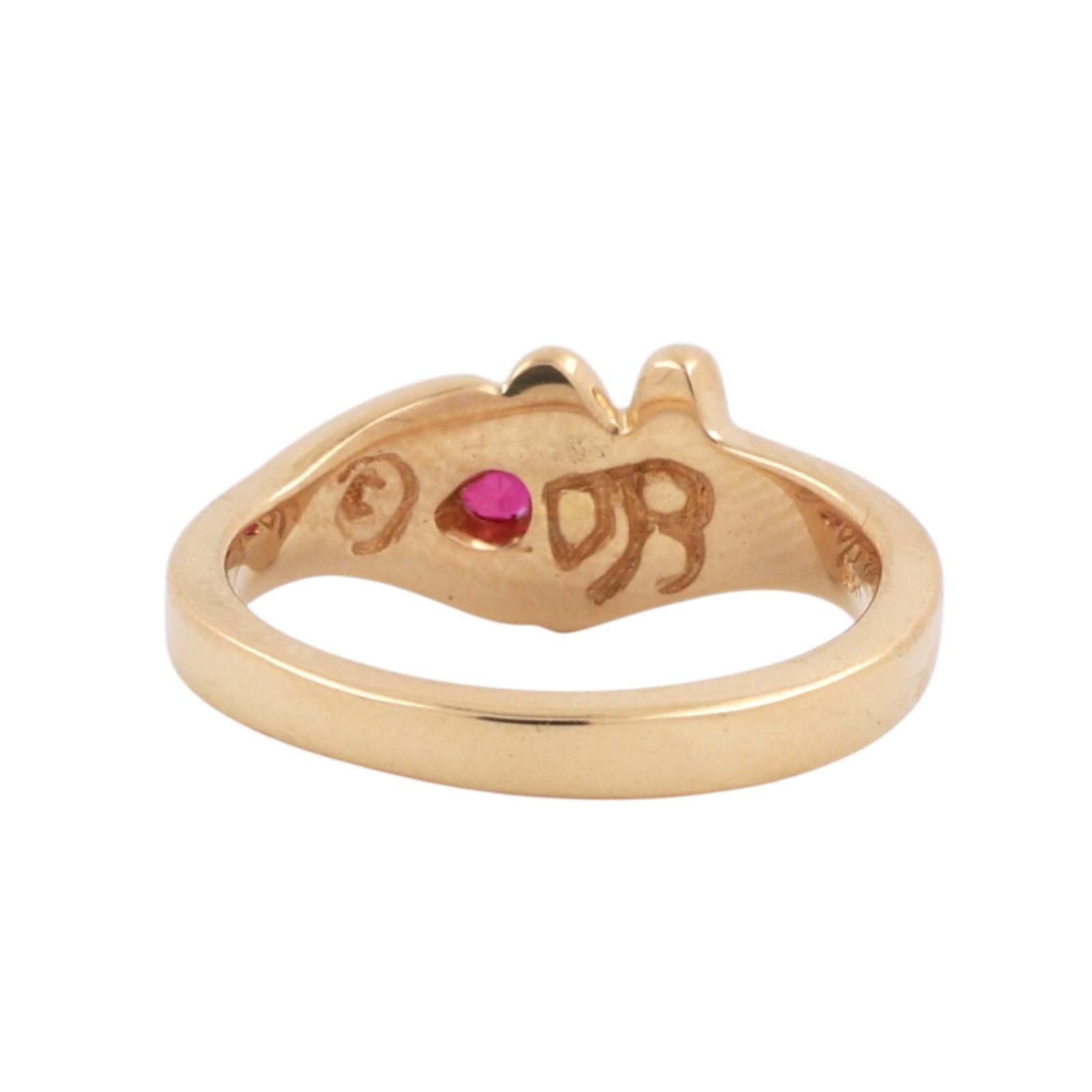 Ruby Solitaire Heart Ring 18K Yellow Gold 0.16 CT Size 6.25 Ladies