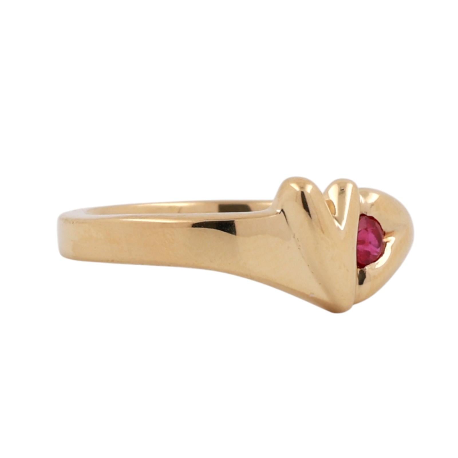Ruby Solitaire Heart Ring 18K Yellow Gold 0.16 CT Size 6.25 Ladies