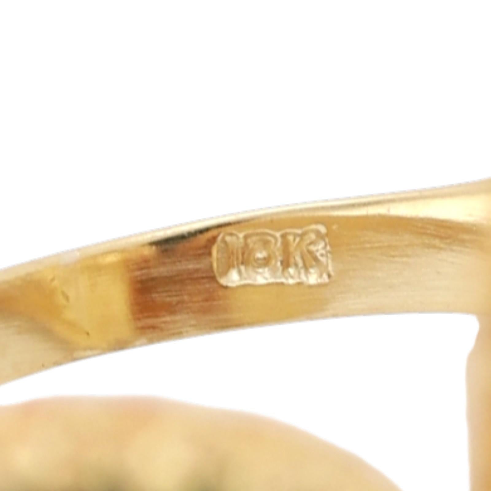 18K Yellow Gold Green Enamel Statement Ring Size 5.5 Ladies Estate
